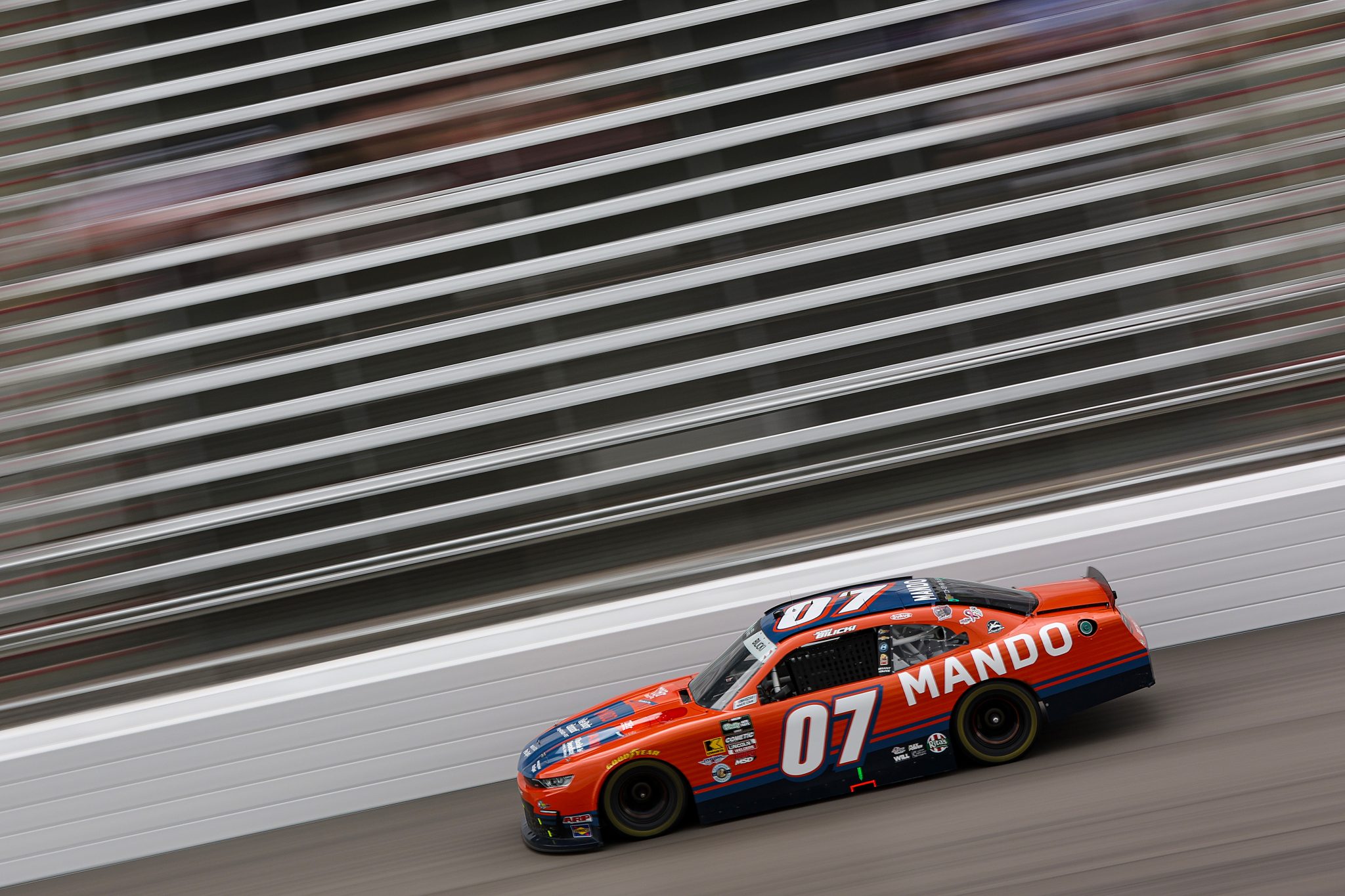 ROCKINGHAM, NORTH CAROLINA - APRIL 03: Josh Bilicki, driver of the #07 Mando Chevrolet, drives during for the NASCAR O'Reilly Auto Parts Series North Carolina Education Lottery 250 Presented by Black's Tire at Rockingham Speedway on April 03, 2026 in Rockingham, North Carolina. (Photo by Meg Oliphant/Getty Images) | Getty Images