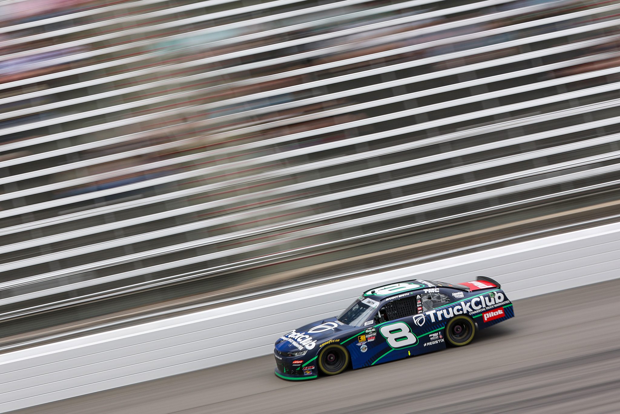 ROCKINGHAM, NORTH CAROLINA - APRIL 03: Sammy Smith, driver of the #8 TruckClub Chevrolet, drives during practice for the NASCAR O'Reilly Auto Parts Series North Carolina Education Lottery 250 Presented by Black's Tire at Rockingham Speedway on April 03, 2026 in Rockingham, North Carolina. (Photo by Meg Oliphant/Getty Images) | Getty Images