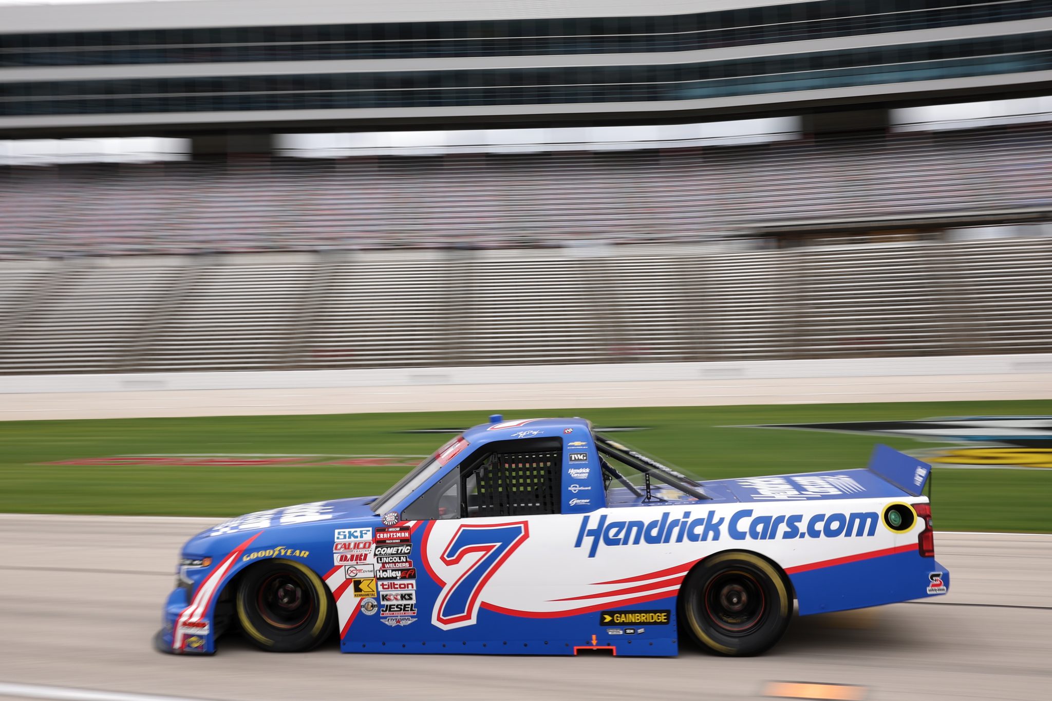 FORT WORTH, TEXAS - MAY 01: Kyle Busch, driver of the #7 Spire Motorsports Chevrolet, drives on pit road during practice for the NASCAR Craftsman Truck Series SpeedyCash.com 250 at Texas Motor Speedway on May 01, 2026 in Fort Worth, Texas. (Photo by James Gilbert/Getty Images) | Getty Images