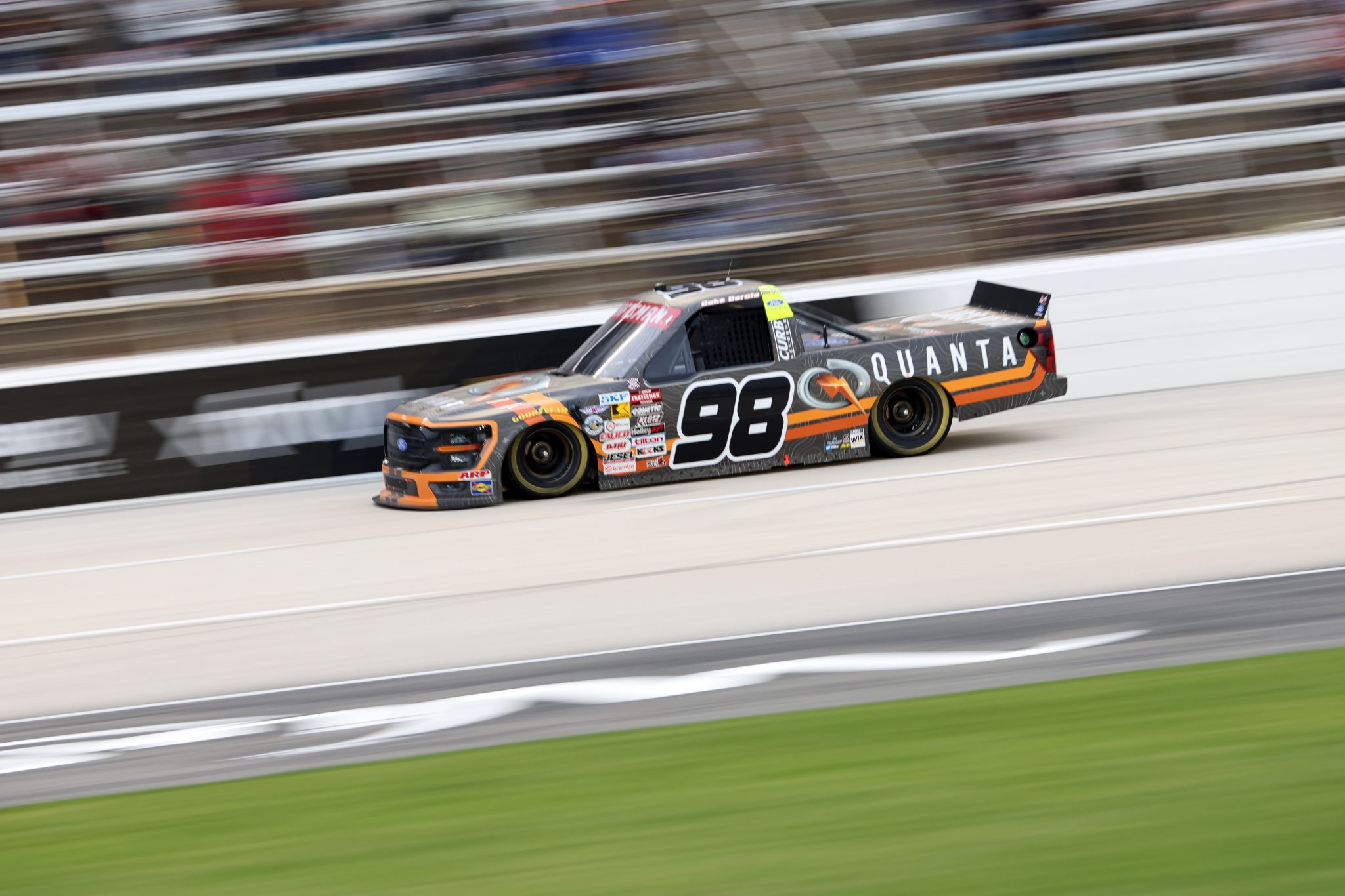 FORT WORTH, TEXAS - MAY 01: Jake Garcia, driver of the #98 Quanta/Curb Records Ford, races during the NASCAR Craftsman Truck Series SpeedyCash.com 250 at Texas Motor Speedway on May 01, 2026 in Fort Worth, Texas. (Photo by Tim Heitman/Getty Images) | Getty Images