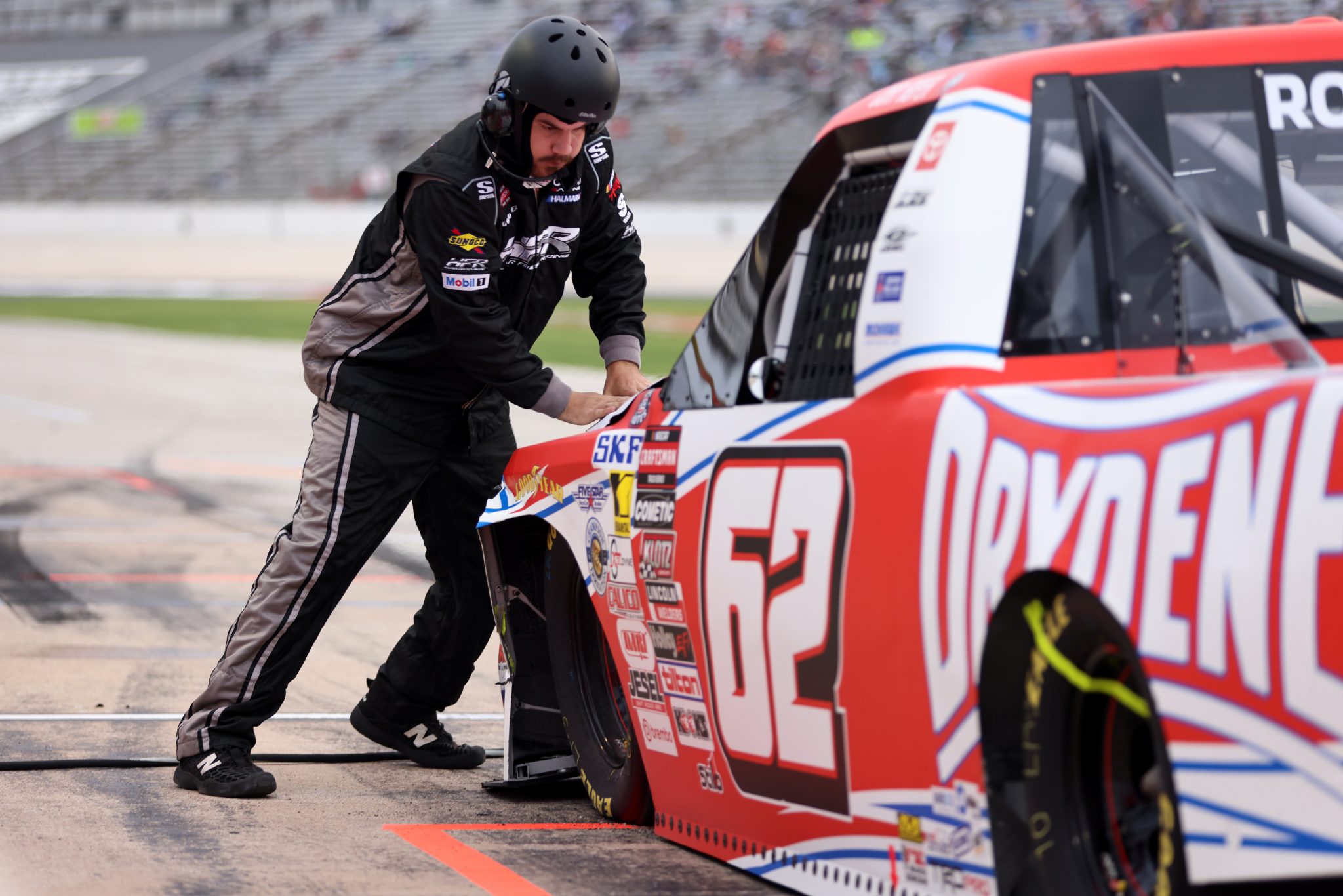 FORT WORTH, TEXAS - MAY 01: Cory Roper, driver of the #62 Drydene Toyota, pits during the NASCAR Craftsman Truck Series SpeedyCash.com 250 at Texas Motor Speedway on May 01, 2026 in Fort Worth, Texas. (Photo by Tim Heitman/Getty Images) | Getty Images