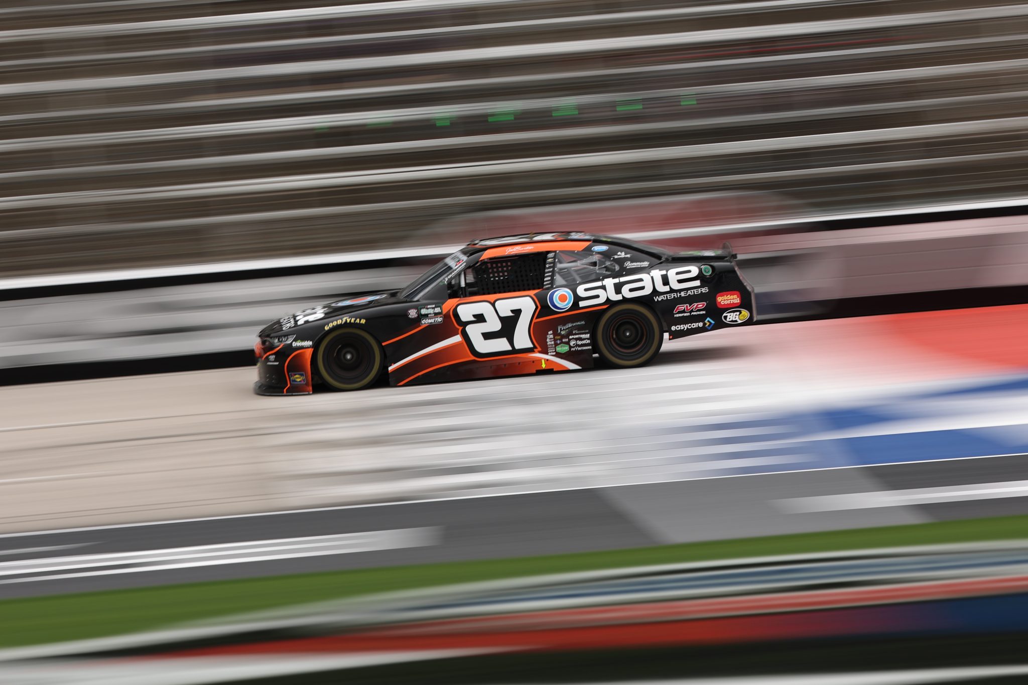 FORT WORTH, TEXAS - MAY 01: Jeb Burton, driver of the #27 State Water Heaters Chevrolet, drives during practice for the NASCAR O'Reilly Auto Parts Series Andy's Frozen Custard 340 at Texas Motor Speedway on May 01, 2026 in Fort Worth, Texas. (Photo by James Gilbert/Getty Images) | Getty Images
