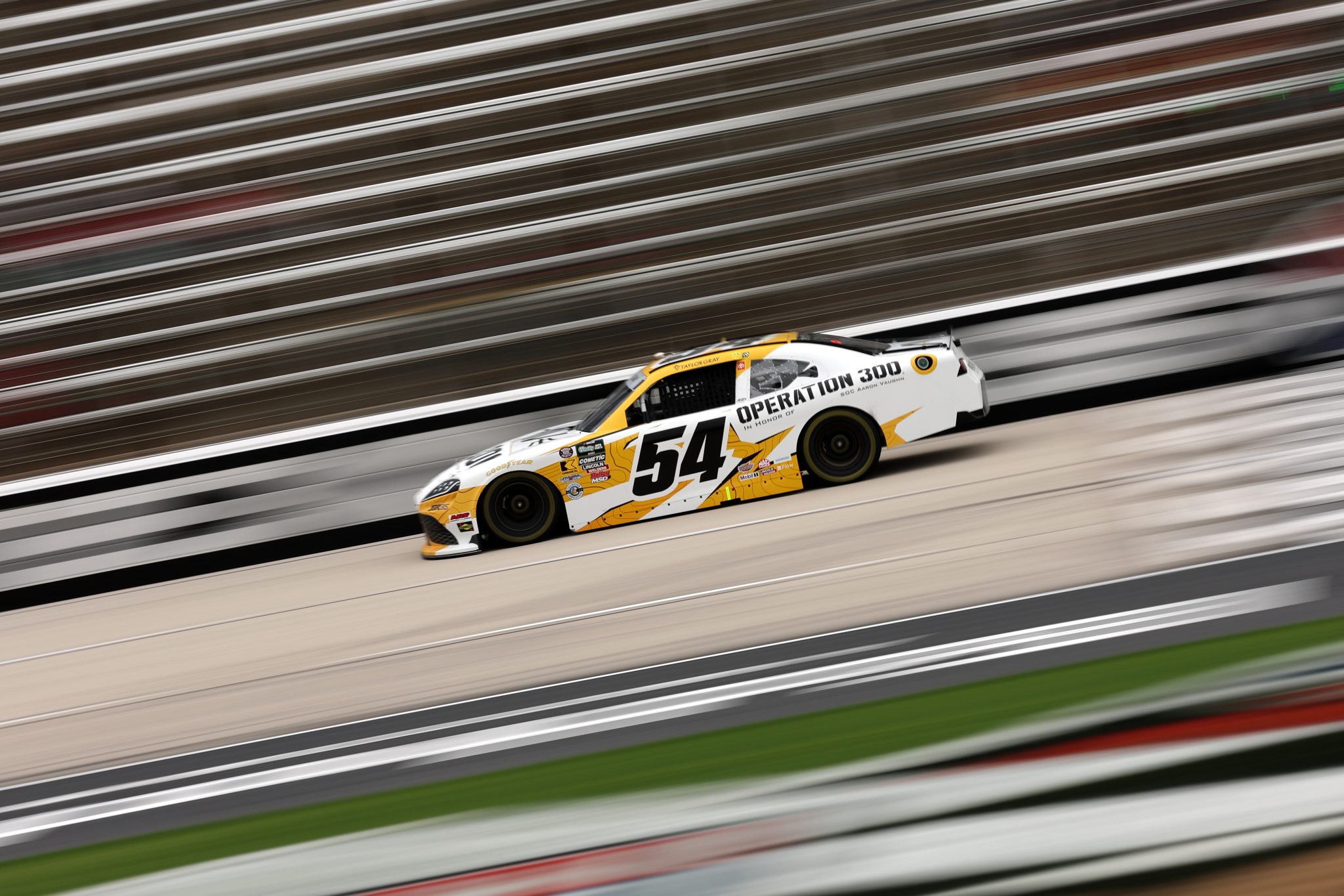 FORT WORTH, TEXAS - MAY 01: Taylor Gray, driver of the #54 Operation 300 Toyota, drives during practice for the NASCAR O'Reilly Auto Parts Series Andy's Frozen Custard 340 at Texas Motor Speedway on May 01, 2026 in Fort Worth, Texas. (Photo by James Gilbert/Getty Images) | Getty Images