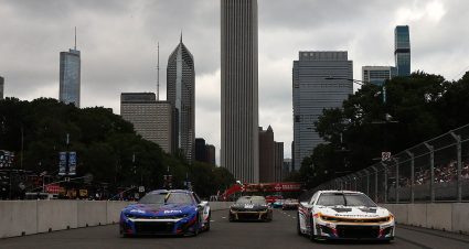CHICAGO, ILLINOIS - JULY 06: Shane Van Gisbergen, driver of the #88 WeatherTech Chevrolet, and Michael McDowell, driver of the #71 DePaul Chevrolet, lead the field on a pace lap prior to the NASCAR Cup Series Grant Park 165 at Chicago Street Course on July 06, 2025 in Chicago, Illinois. (Photo by Chris Graythen/Getty Images) | Getty Images