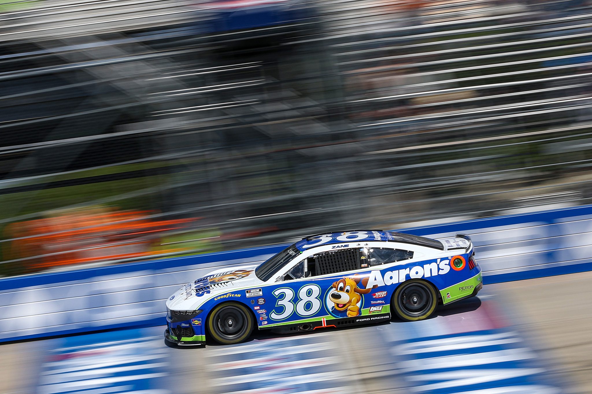 DOVER, DELAWARE - MAY 15: Zane Smith, driver of the #38 Aaron's Rent To Own Ford, drives during NASCAR Cup Series All-Star Race pit road qualifying entry/exit practice at Dover Motor Speedway on May 15, 2026 in Dover, Delaware. (Photo by Meg Oliphant/Getty Images) | Getty Images