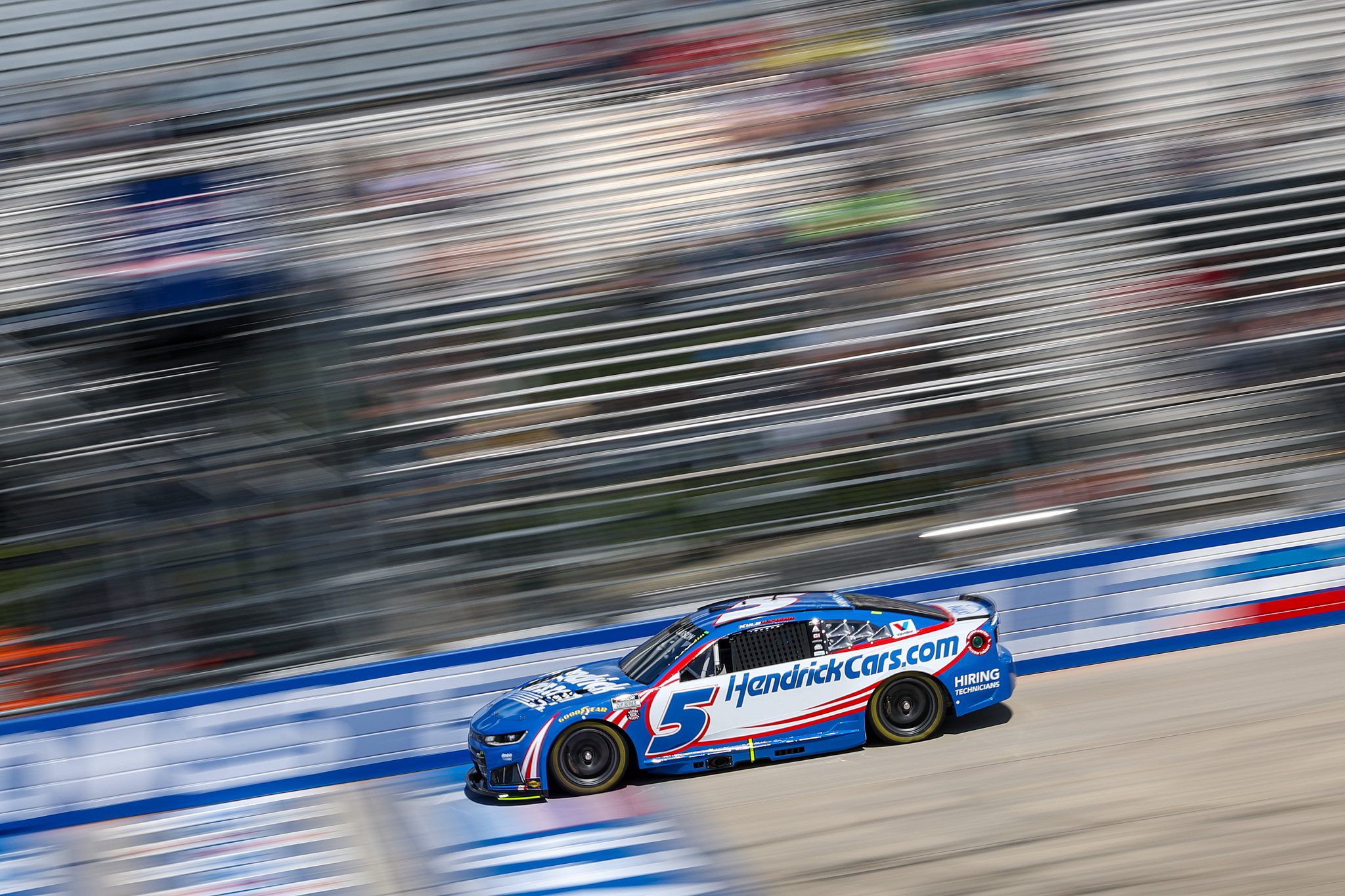 DOVER, DELAWARE - MAY 15: Kyle Larson, driver of the #5 HendrickCars.com Chevrolet, drives during NASCAR Cup Series All-Star Race - Pit Road Qualifying Entry/Exit practice at Dover Motor Speedway on May 15, 2026 in Dover, Delaware. (Photo by Meg Oliphant/Getty Images) | Getty Images