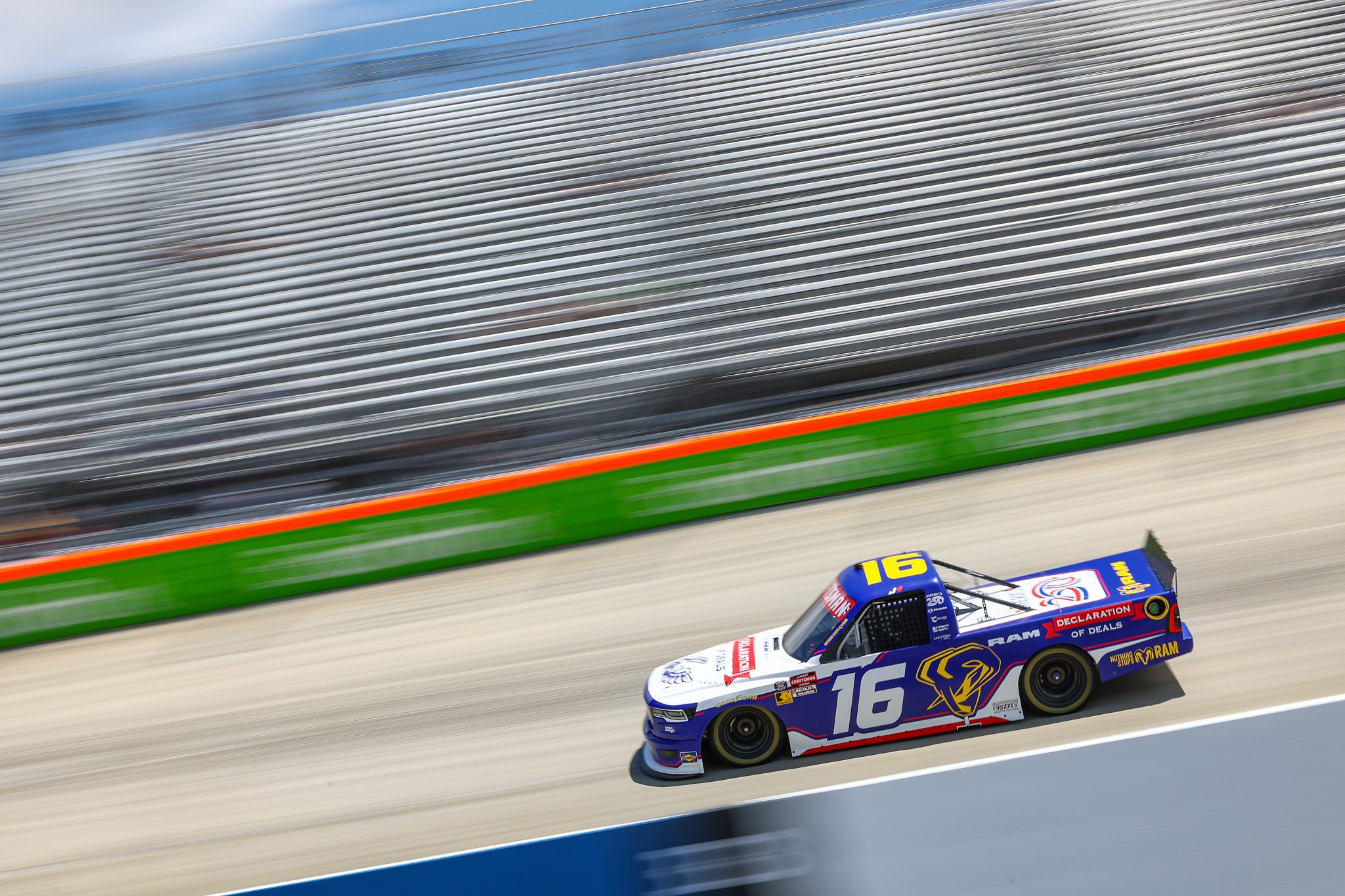 DOVER, DELAWARE - MAY 15: Justin Haley, driver of the #16 Declaration of Deals Sales Event RAM, drives during practice for the NASCAR Craftsman Truck Series ECOSAVE 200 at Dover Motor Speedway on May 15, 2026 in Dover, Delaware. (Photo by Meg Oliphant/Getty Images) | Getty Images