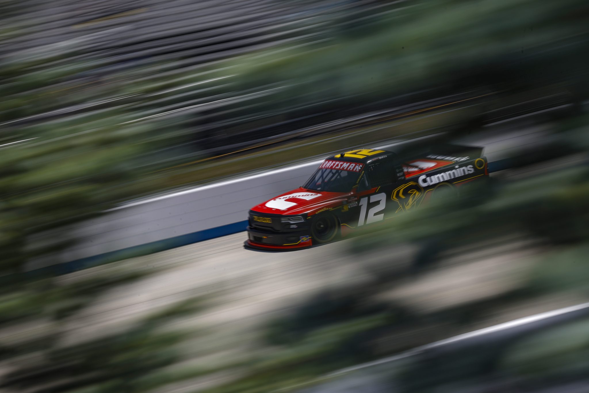 DOVER, DELAWARE - MAY 15: Brenden Queen, driver of the #12 Cummins RAM, drives during practice for the NASCAR Craftsman Truck Series ECOSAVE 200 at Dover Motor Speedway on May 15, 2026 in Dover, Delaware. (Photo by Sean Gardner/Getty Images) | Getty Images