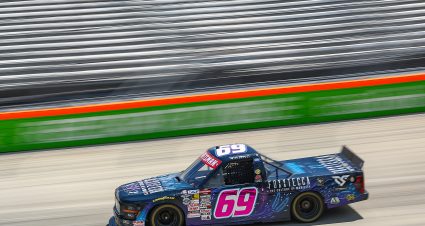 DOVER, DELAWARE - MAY 15: Dystany Spurlock, driver of the #69 Foxxtecca Ford, drives during practice for the NASCAR Craftsman Truck Series ECOSAVE 200 at Dover Motor Speedway on May 15, 2026 in Dover, Delaware. (Photo by Meg Oliphant/Getty Images) | Getty Images