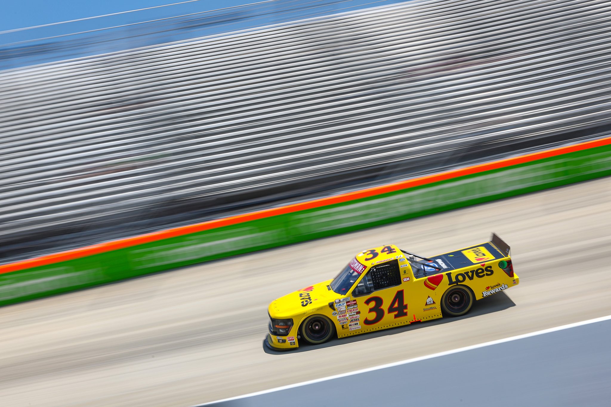 DOVER, DELAWARE - MAY 15: Layne Riggs, driver of the #34 Love's Travel Stops Ford, drives during practice for the NASCAR Craftsman Truck Series ECOSAVE 200 at Dover Motor Speedway on May 15, 2026 in Dover, Delaware. (Photo by Meg Oliphant/Getty Images) | Getty Images