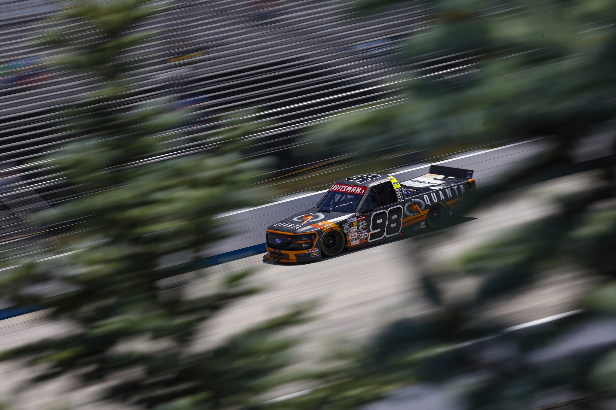 DOVER, DELAWARE - MAY 15: Jake Garcia, driver of the #98 Quanta/Curb Records Ford, drives during practice for the NASCAR Craftsman Truck Series ECOSAVE 200 at Dover Motor Speedway on May 15, 2026 in Dover, Delaware. (Photo by Sean Gardner/Getty Images) | Getty Images