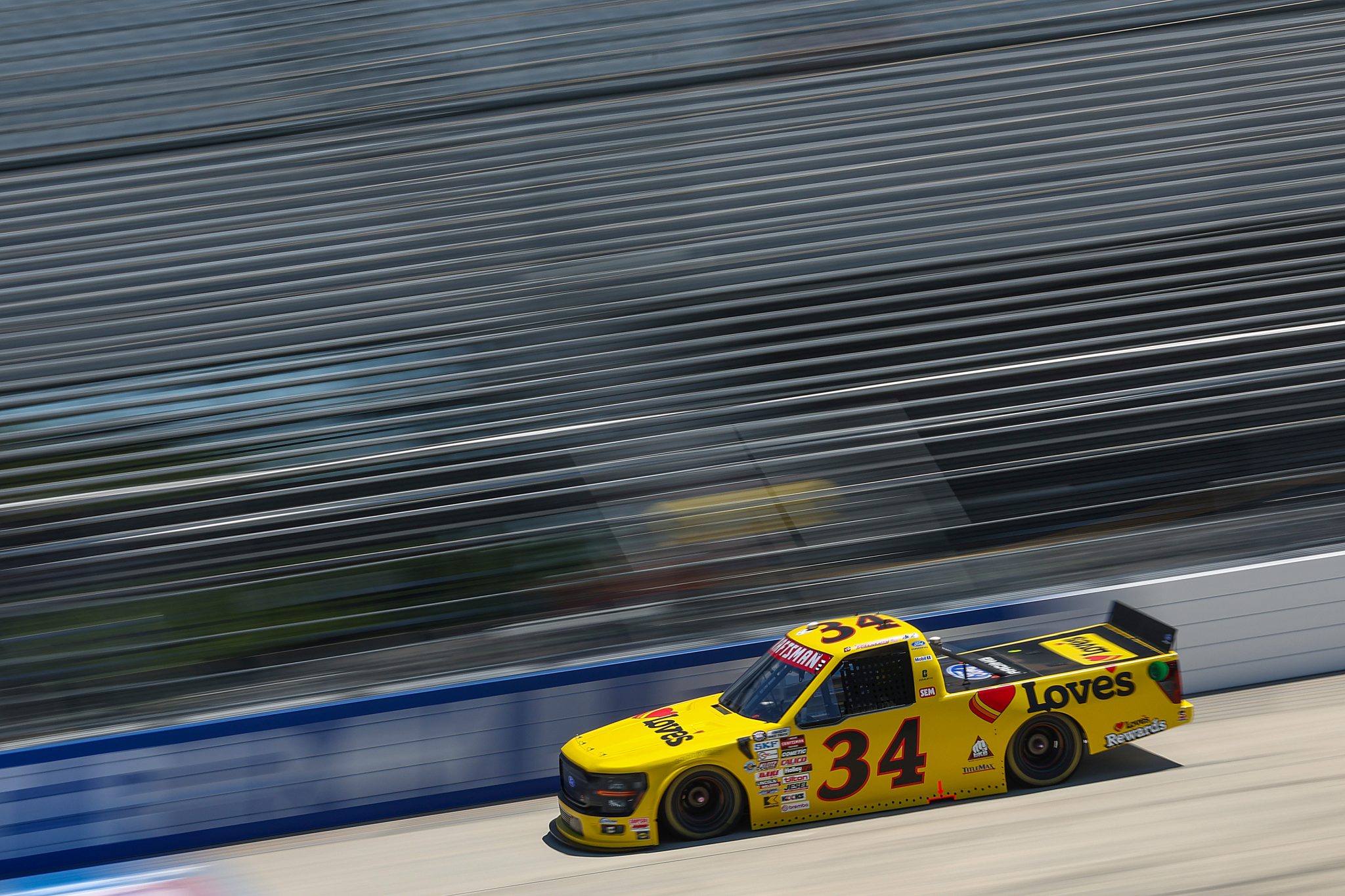 DOVER, DELAWARE - MAY 15: Layne Riggs, driver of the #34 Love's Travel Stops Ford, drives during practice for the NASCAR Craftsman Truck Series ECOSAVE 200 at Dover Motor Speedway on May 15, 2026 in Dover, Delaware. (Photo by Meg Oliphant/Getty Images) | Getty Images