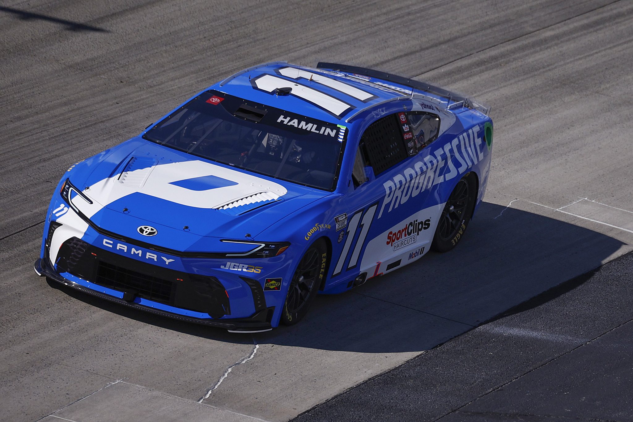 DOVER, DELAWARE - MAY 15: Denny Hamlin, driver of the #11 Progressive Insurance Toyota, drives during NASCAR Cup Series All-Star Race pit road qualifying entry/exit practice at Dover Motor Speedway on May 15, 2026 in Dover, Delaware. (Photo by Sean Gardner/Getty Images) | Getty Images