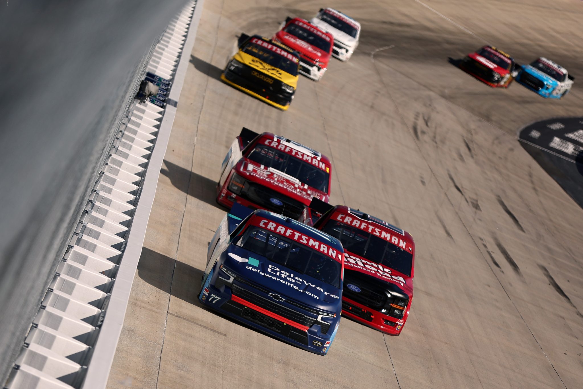DOVER, DELAWARE - MAY 15: Carson Hocevar, driver of the #77 Delaware Life Chevrolet, drives during the NASCAR Craftsman Truck Series ECOSAVE 200 at Dover Motor Speedway on May 15, 2026 in Dover, Delaware. (Photo by Meg Oliphant/Getty Images) | Getty Images