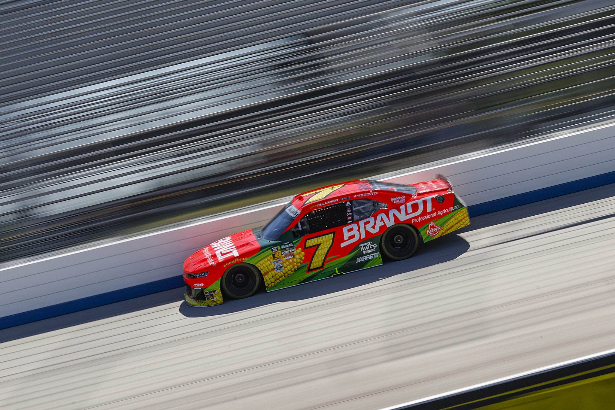 DOVER, DELAWARE - MAY 16: Justin Allgaier, driver of the #7 BRANDT Professional Agriculture Chevrolet, drives during practice for the NASCAR O'Reilly Auto Parts Series BetRivers 200 at Dover Motor Speedway on May 16, 2026 in Dover, Delaware. (Photo by Sean Gardner/Getty Images) | Getty Images
