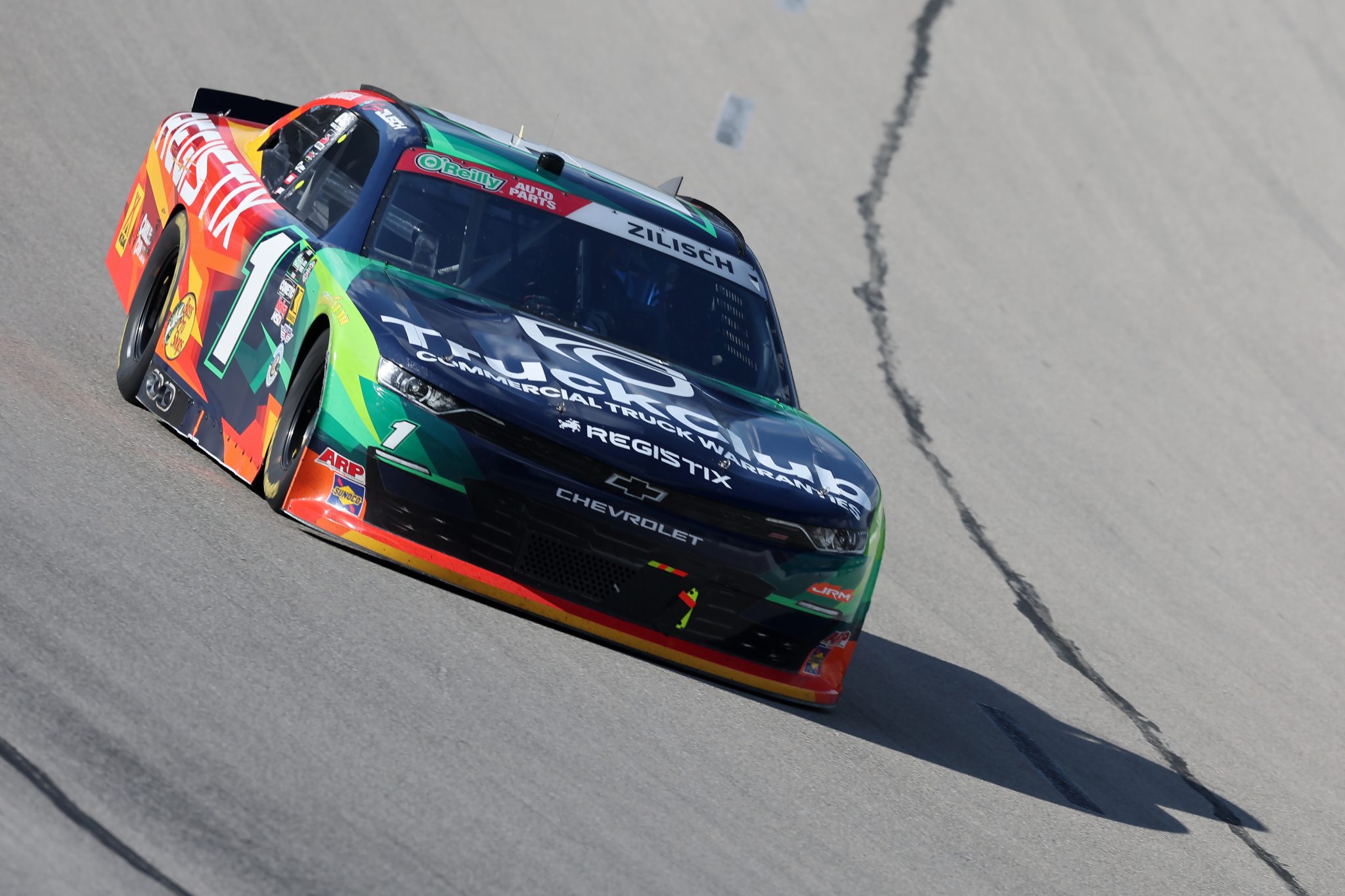 FORT WORTH, TEXAS - MAY 02: Connor Zilisch, driver of the #1 Registix/TruckClub Chevrolet, races during the NASCAR O'Reilly Auto Parts Series Andy's Frozen Custard 340 at Texas Motor Speedway on May 02, 2026 in Fort Worth, Texas. (Photo by Logan Riely/Getty Images) | Getty Images