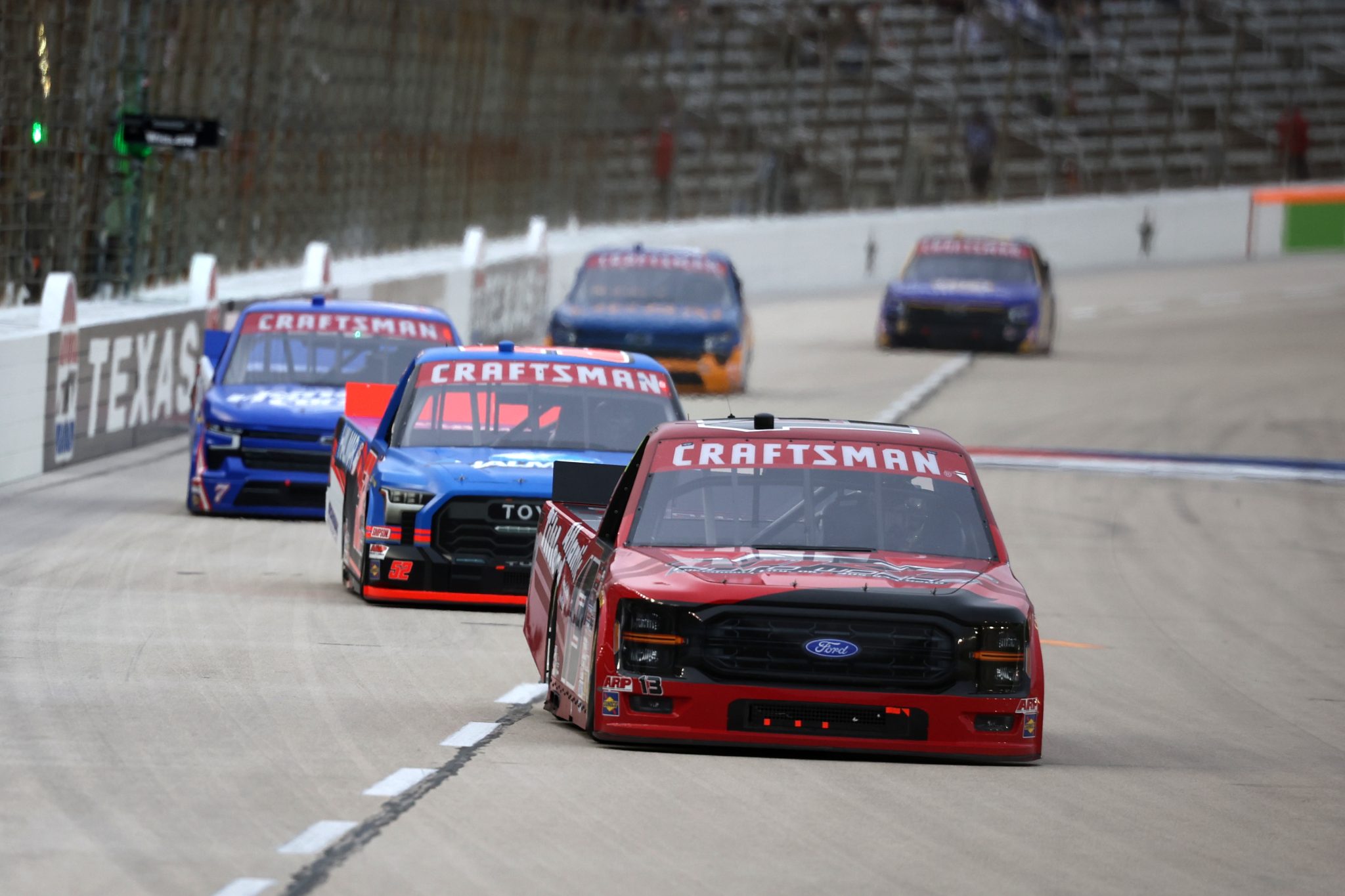 FORT WORTH, TEXAS - MAY 01: Cole Butcher, driver of the #13 Atlantic Tilt Load Ford, races during the NASCAR Craftsman Truck Series SpeedyCash.com 250 at Texas Motor Speedway on May 01, 2026 in Fort Worth, Texas. (Photo by James Gilbert/Getty Images) | Getty Images
