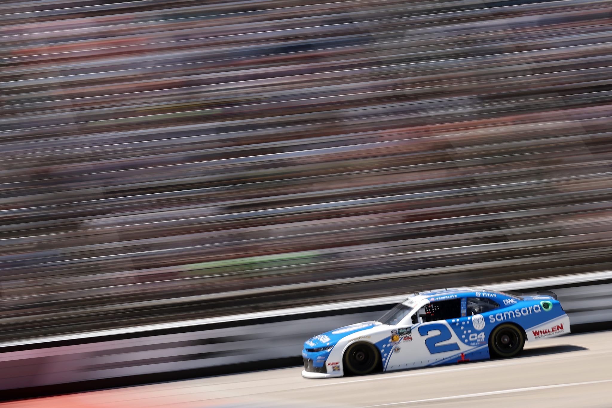 FORT WORTH, TEXAS - MAY 02: Jesse Love, driver of the #2 Samsara Chevrolet, races during the NASCAR O'Reilly Auto Parts Series Andy's Frozen Custard 340 at Texas Motor Speedway on May 02, 2026 in Fort Worth, Texas. (Photo by James Gilbert/Getty Images) | Getty Images