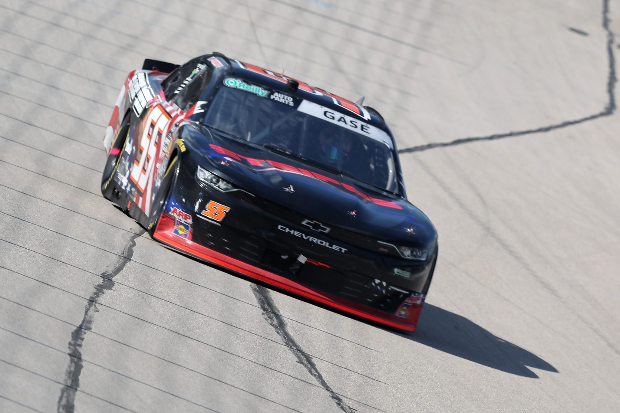 FORT WORTH, TEXAS - MAY 02: Joey Gase, driver of the #55 SunFire Heaters Chevrolet, races during the NASCAR O'Reilly Auto Parts Series Andy's Frozen Custard 340 at Texas Motor Speedway on May 02, 2026 in Fort Worth, Texas. (Photo by Logan Riely/Getty Images) | Getty Images