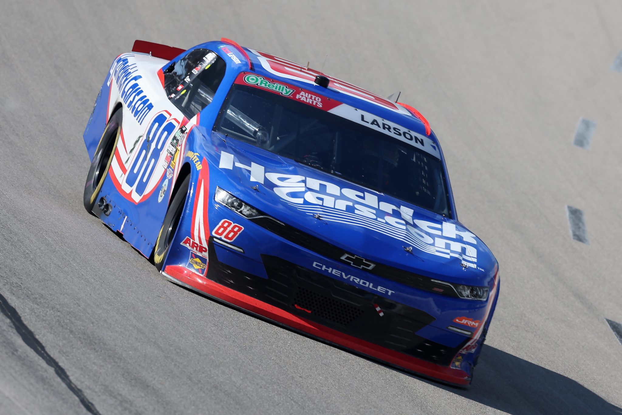 FORT WORTH, TEXAS - MAY 02: Kyle Larson, driver of the #88 HendrickCars.com Chevrolet, races during the NASCAR O'Reilly Auto Parts Series Andy's Frozen Custard 340 at Texas Motor Speedway on May 02, 2026 in Fort Worth, Texas. (Photo by Logan Riely/Getty Images) | Getty Images