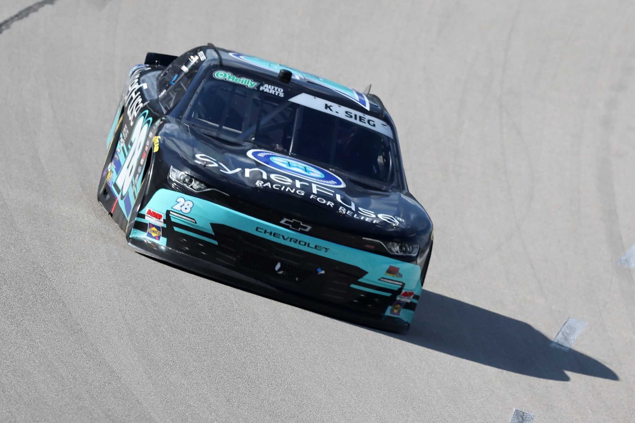 FORT WORTH, TEXAS - MAY 02: Kyle Sieg, driver of the #28 SynerFuse Chevrolet, races during the NASCAR O'Reilly Auto Parts Series Andy's Frozen Custard 340 at Texas Motor Speedway on May 02, 2026 in Fort Worth, Texas. (Photo by Logan Riely/Getty Images) | Getty Images