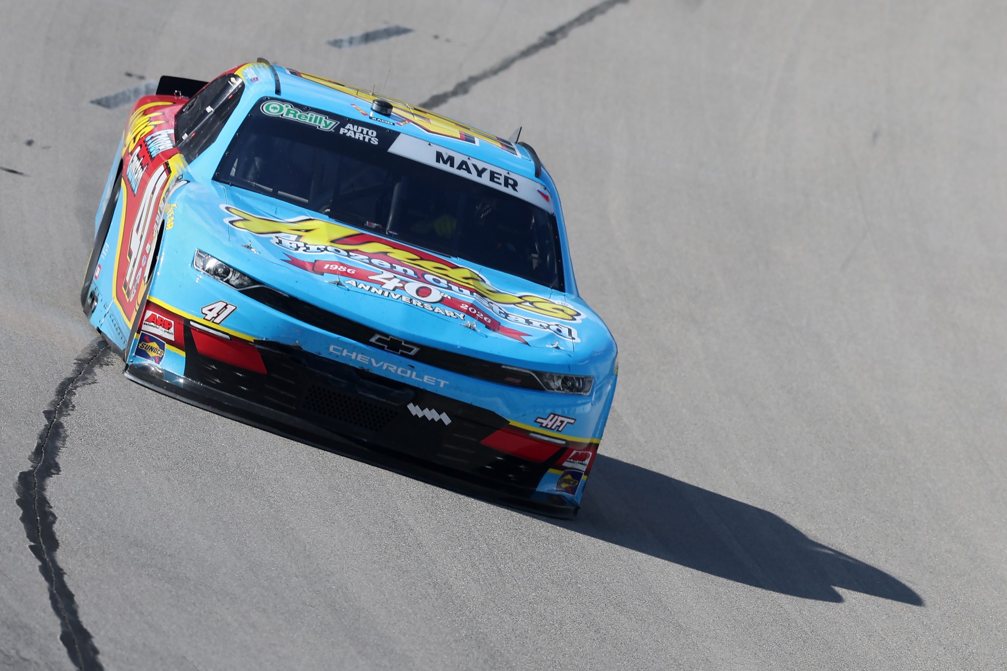 FORT WORTH, TEXAS - MAY 02: Sam Mayer, driver of the #41 Andy's Frozen Custard 40th Anniversary Chevrolet, races during the NASCAR O'Reilly Auto Parts Series Andy's Frozen Custard 340 at Texas Motor Speedway on May 02, 2026 in Fort Worth, Texas. (Photo by Logan Riely/Getty Images) | Getty Images