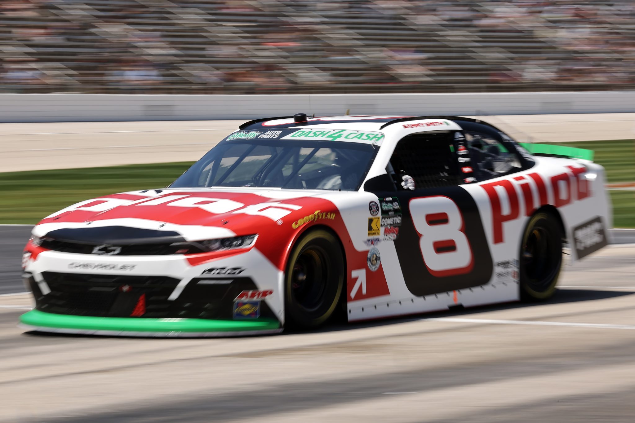 FORT WORTH, TEXAS - MAY 02: Sammy Smith, driver of the #8 Pilot Chevrolet, enters pit lane during the NASCAR O'Reilly Auto Parts Series Andy's Frozen Custard 340 at Texas Motor Speedway on May 02, 2026 in Fort Worth, Texas. (Photo by James Gilbert/Getty Images) | Getty Images
