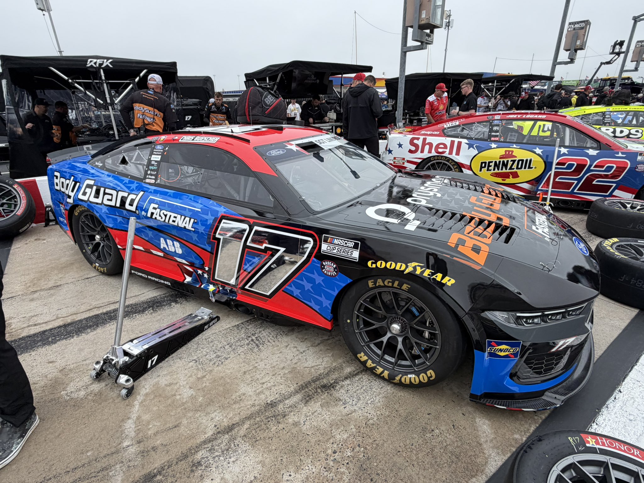 Chris Buescher's #17 Body Guard Chevrolet prior to practice for the 2026 Coca-Cola 600 NASCAR Cup Series race at Charlotte Motor Speedway. Image taken by Dustin Albino of Jayski.com.