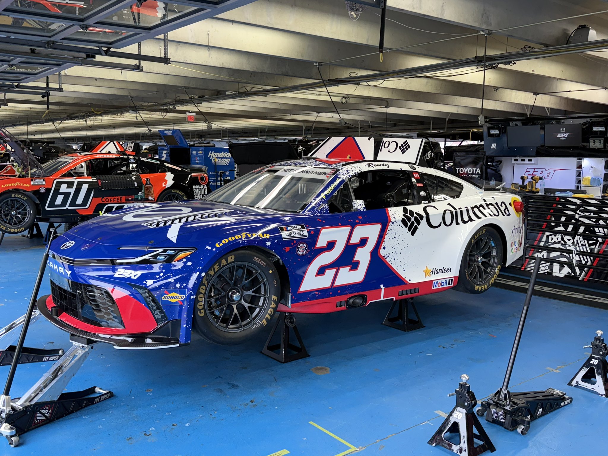 Bubba Wallace's #23 Columbia Toyota prior to practice for the 2026 Coca-Cola 600 NASCAR Cup Series race at Charlotte Motor Speedway. Image taken by Dustin Albino of Jayski.com.