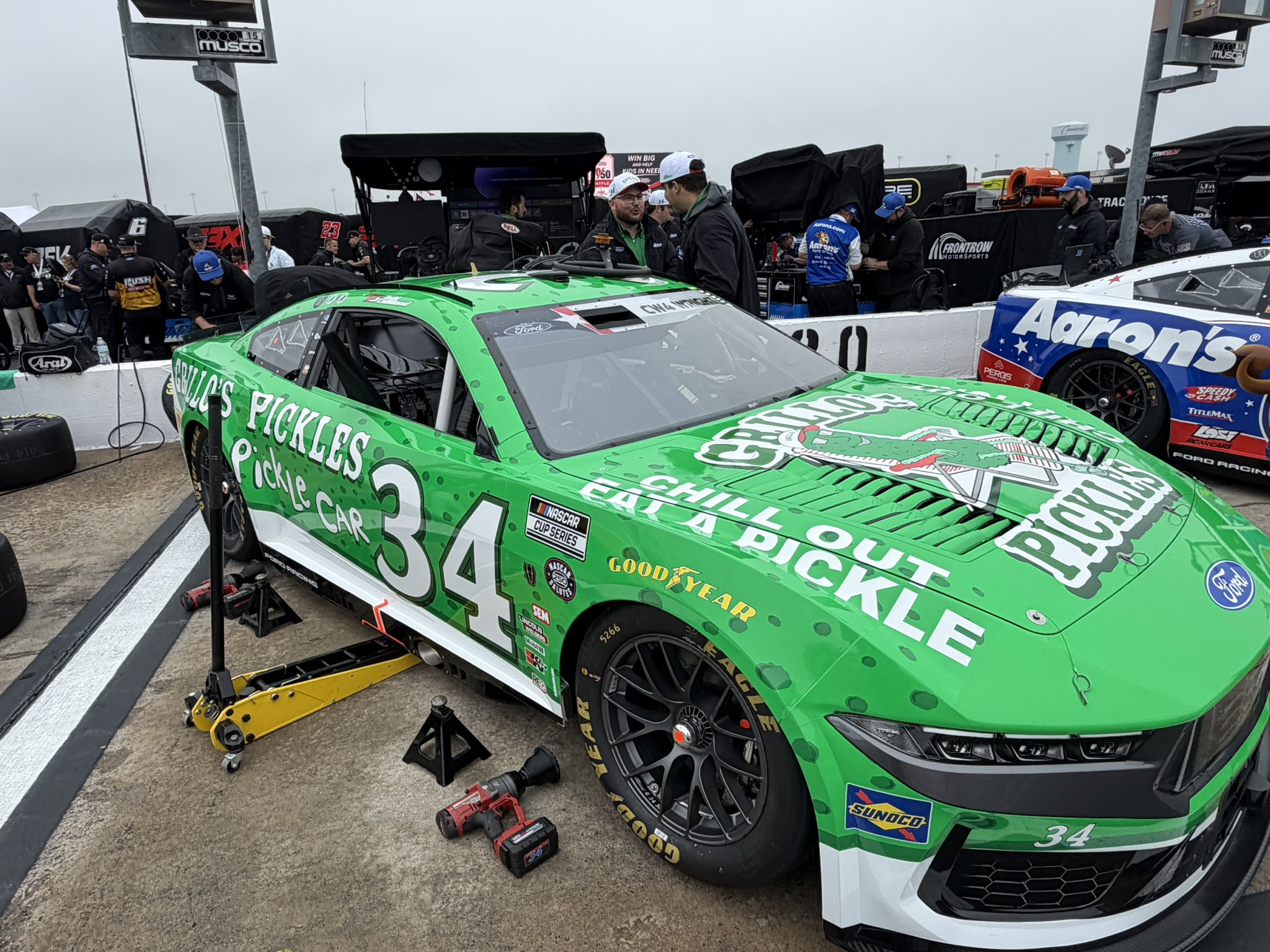 Todd Gilliland's #34 Grillo's Pickles Ford prior to practice for the 2026 Coca-Cola 600 NASCAR Cup Series race at Charlotte Motor Speedway. Image taken by Dustin Albino of Jayski.com.