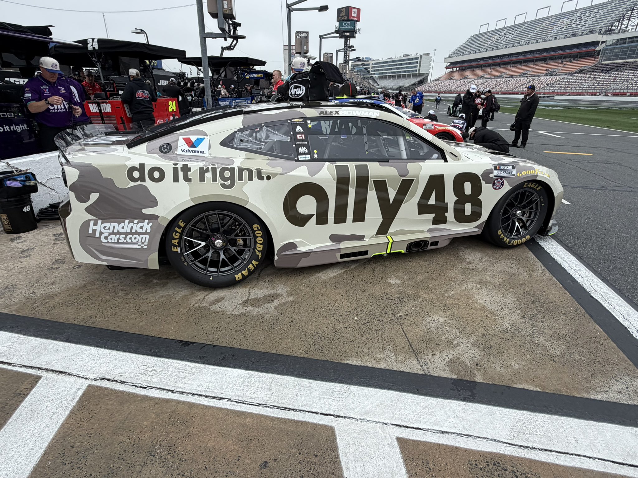 Alex Bowman's #48 Ally Chevrolet prior to practice for the 2026 Coca-Cola 600 NASCAR Cup Series race at Charlotte Motor Speedway. Image taken by Dustin Albino of Jayski.com.