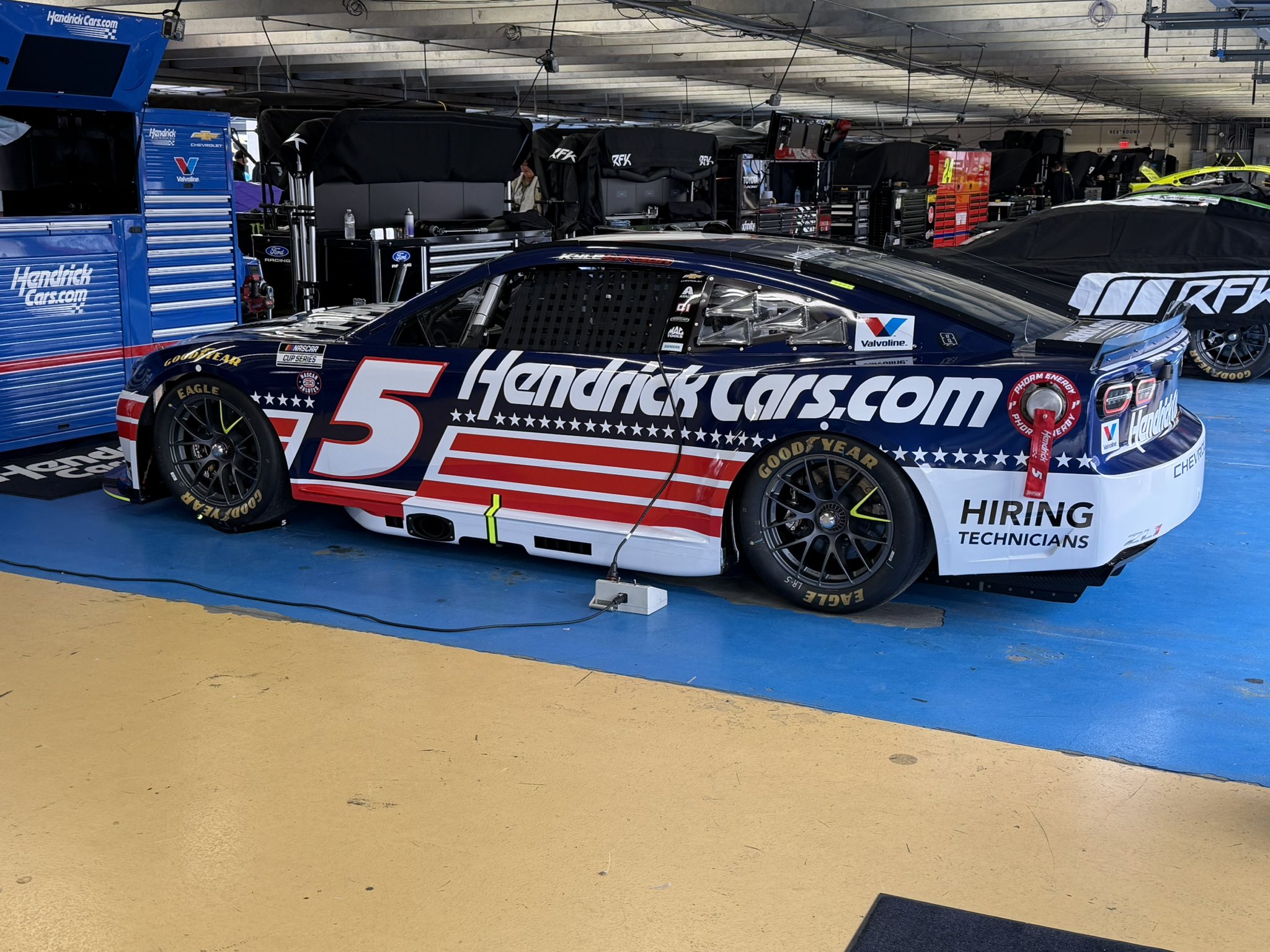 Kyle Larson's #5 HendrickCars.com Chevrolet prior to practice for the 2026 Coca-Cola 600 NASCAR Cup Series race at Charlotte Motor Speedway. Image taken by Dustin Albino of Jayski.com.