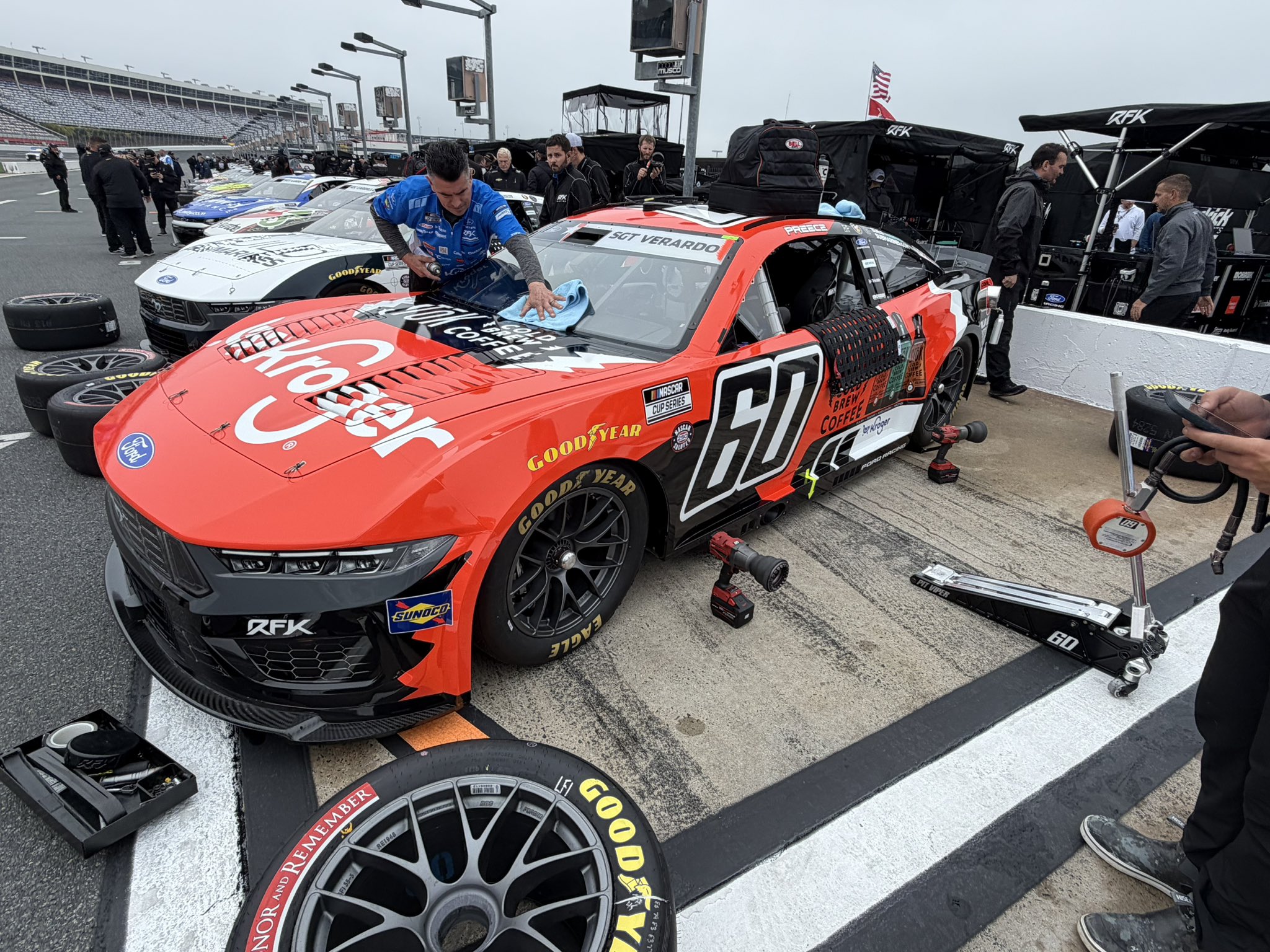 Ryan Preece's #60 Kroger / Stok Coffee Ford prior to practice for the 2026 Coca-Cola 600 NASCAR Cup Series race at Charlotte Motor Speedway. Image taken by Dustin Albino of Jayski.com.