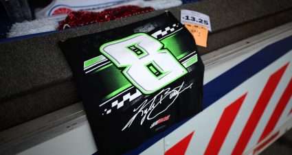 CONCORD, NORTH CAROLINA - MAY 23: A general view of Kyle Busch merchandise at a hauler on the midway during practice for the NASCAR Cup Series Coca-Cola 600 at Charlotte Motor Speedway on May 23, 2026 in Concord, North Carolina. (Photo by Jonathan Bachman/Getty Images) | Getty Images