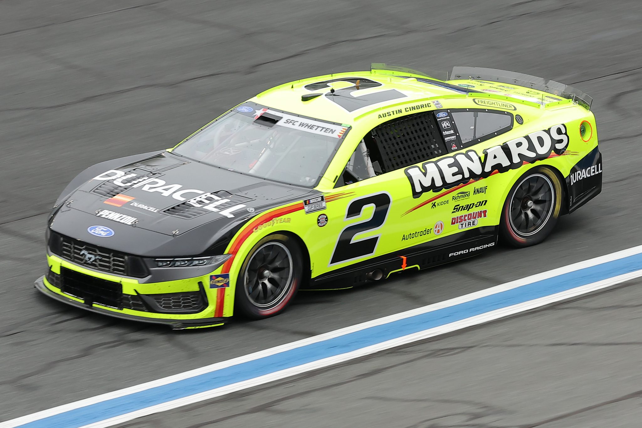CONCORD, NORTH CAROLINA - MAY 23: Austin Cindric, driver of the #2 Menards/Duracell Ford, drives during practice for the NASCAR Cup Series Coca-Cola 600 at Charlotte Motor Speedway on May 23, 2026 in Concord, North Carolina. (Photo by Jonathan Bachman/Getty Images) | Getty Images