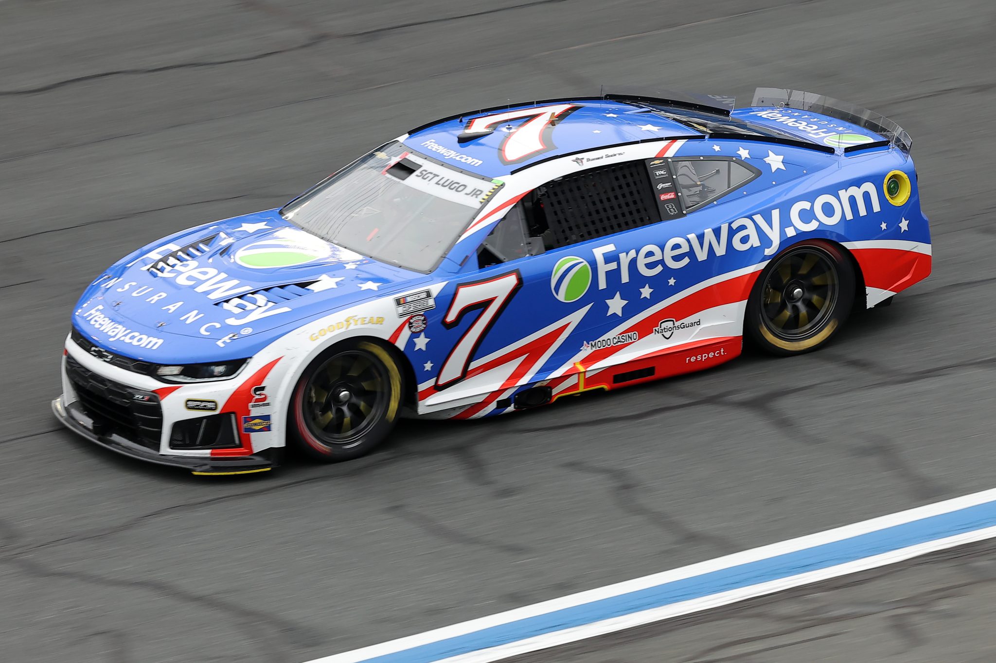 CONCORD, NORTH CAROLINA - MAY 23: Daniel Suarez, driver of the #7 Freeway Insurance Chevrolet, drives during practice for the NASCAR Cup Series Coca-Cola 600 at Charlotte Motor Speedway on May 23, 2026 in Concord, North Carolina. (Photo by Jonathan Bachman/Getty Images) | Getty Images