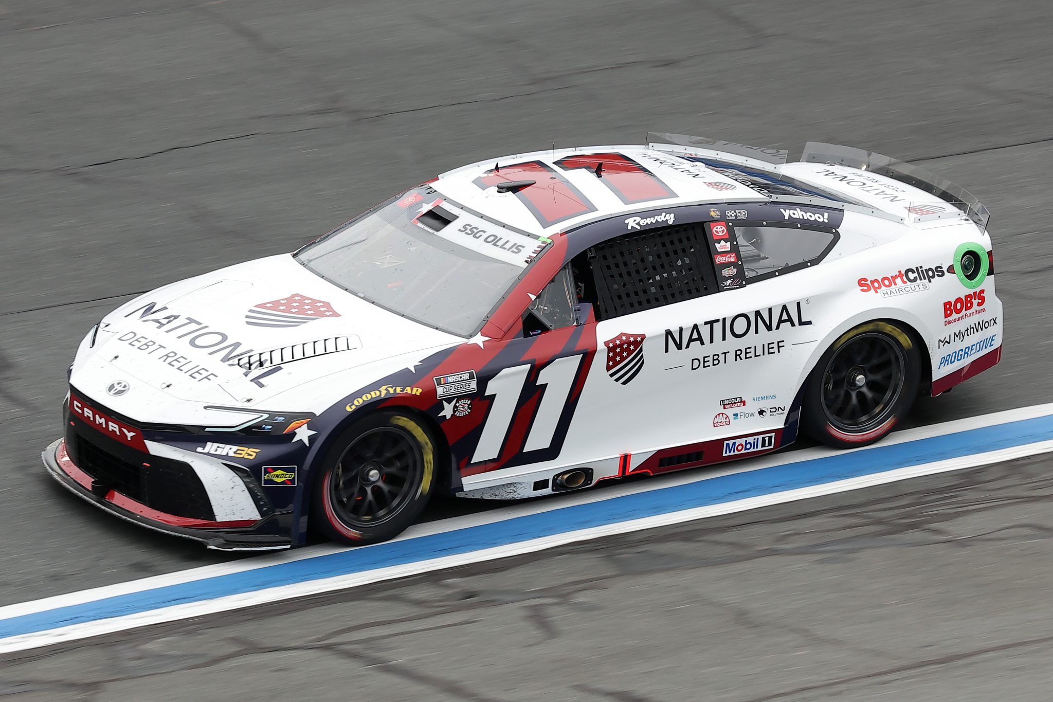 CONCORD, NORTH CAROLINA - MAY 23: Denny Hamlin, driver of the #11 National Debt Relief Toyota, drives during practice for the NASCAR Cup Series Coca-Cola 600 at Charlotte Motor Speedway on May 23, 2026 in Concord, North Carolina. (Photo by Jonathan Bachman/Getty Images) | Getty Images