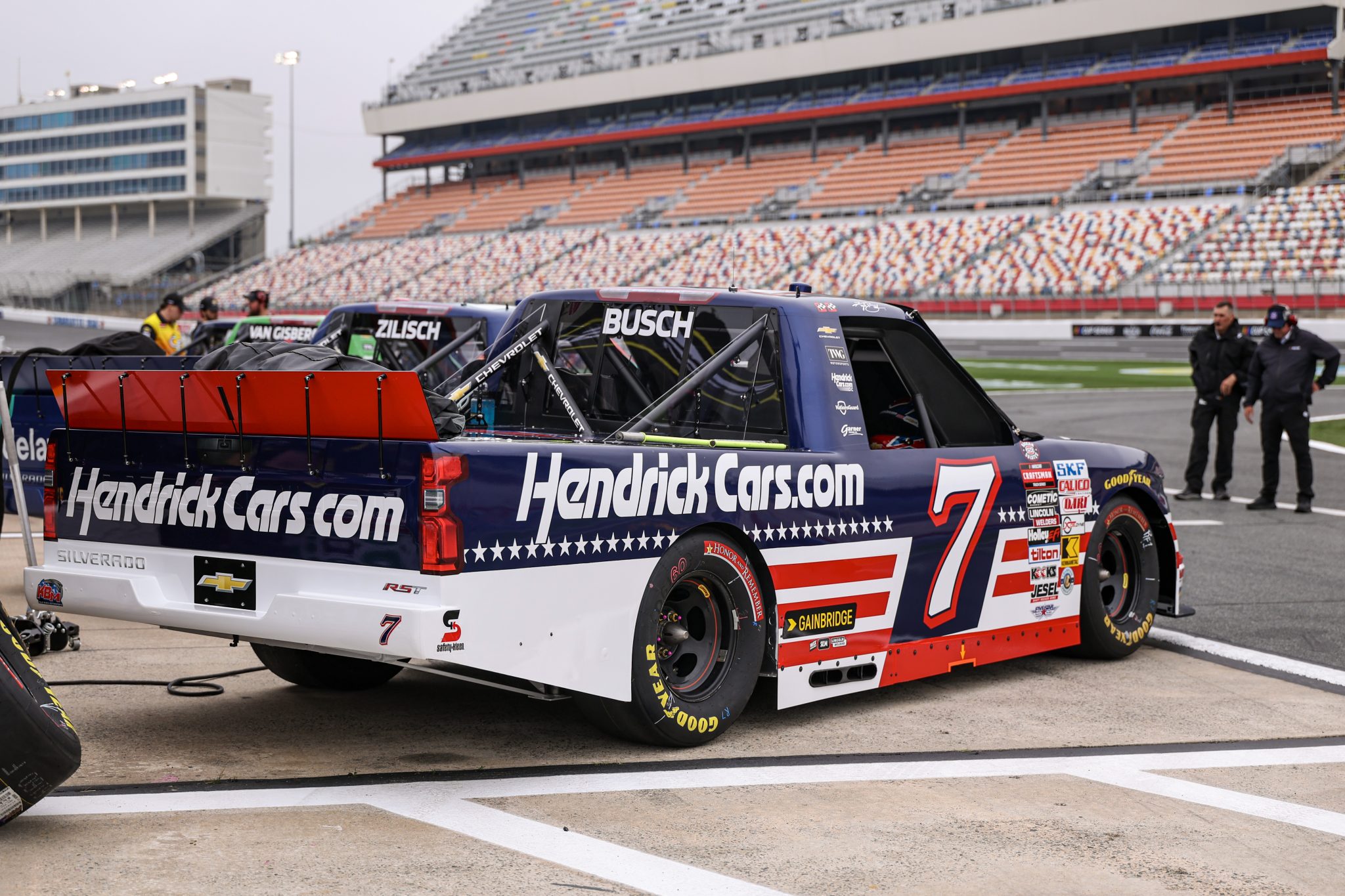 CONCORD, NORTH CAROLINA - MAY 22: The #7 HendrickCars.com Chevrolet, driven by Corey Day sits parked on the grid during practice for the NASCAR Craftsman Truck Series North Carolina Education Lottery 200 at Charlotte Motor Speedway on May 22, 2026 in Concord, North Carolina. (Photo by David Jensen/Getty Images) | Getty Images