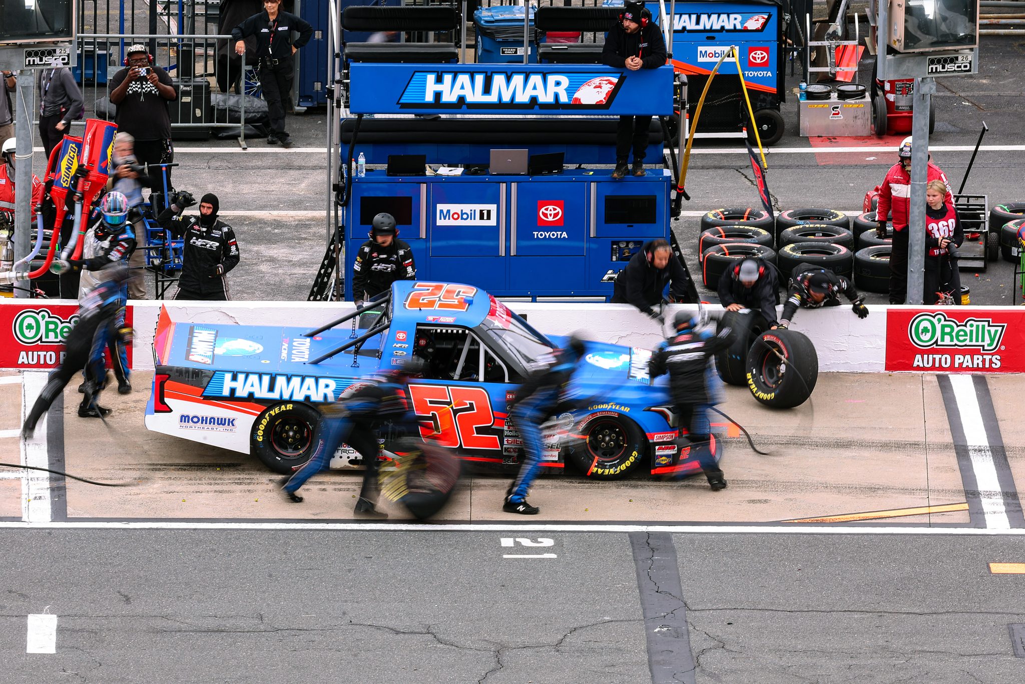 CONCORD, NORTH CAROLINA - MAY 24: Stewart Friesen, driver of the #52 Halmar International Toyota, pits during the NASCAR Craftsman Truck Series North Carolina Education Lottery 200 at Charlotte Motor Speedway on May 24, 2026 in Concord, North Carolina. (Photo by David Jensen/Getty Images) | Getty Images