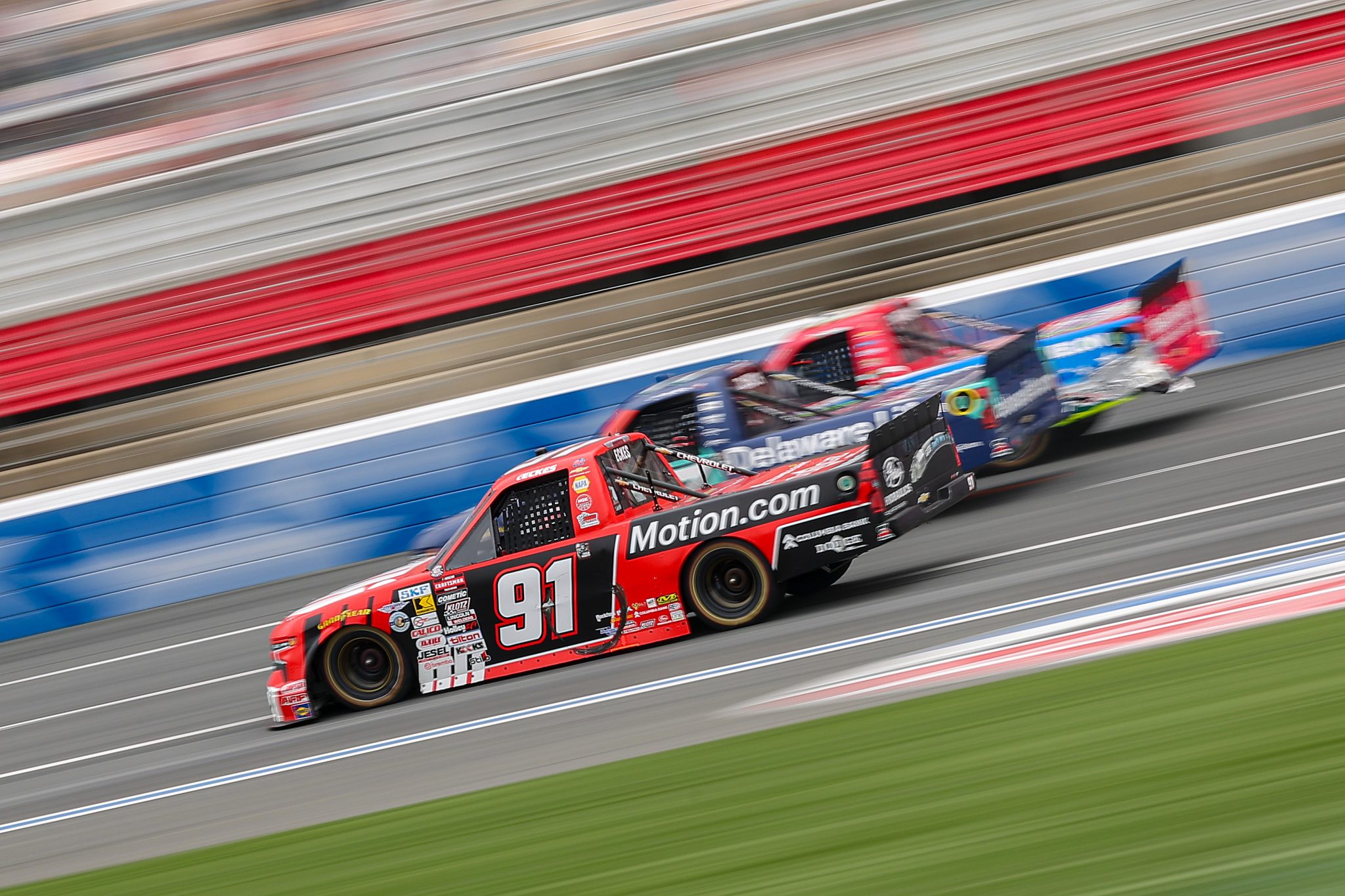 CONCORD, NORTH CAROLINA - MAY 24: Christian Eckes, driver of the #91 Motion Industries Chevrolet, drives during the NASCAR Craftsman Truck Series North Carolina Education Lottery 200 at Charlotte Motor Speedway on May 24, 2026 in Concord, North Carolina. (Photo by Jonathan Bachman/Getty Images) | Getty Images