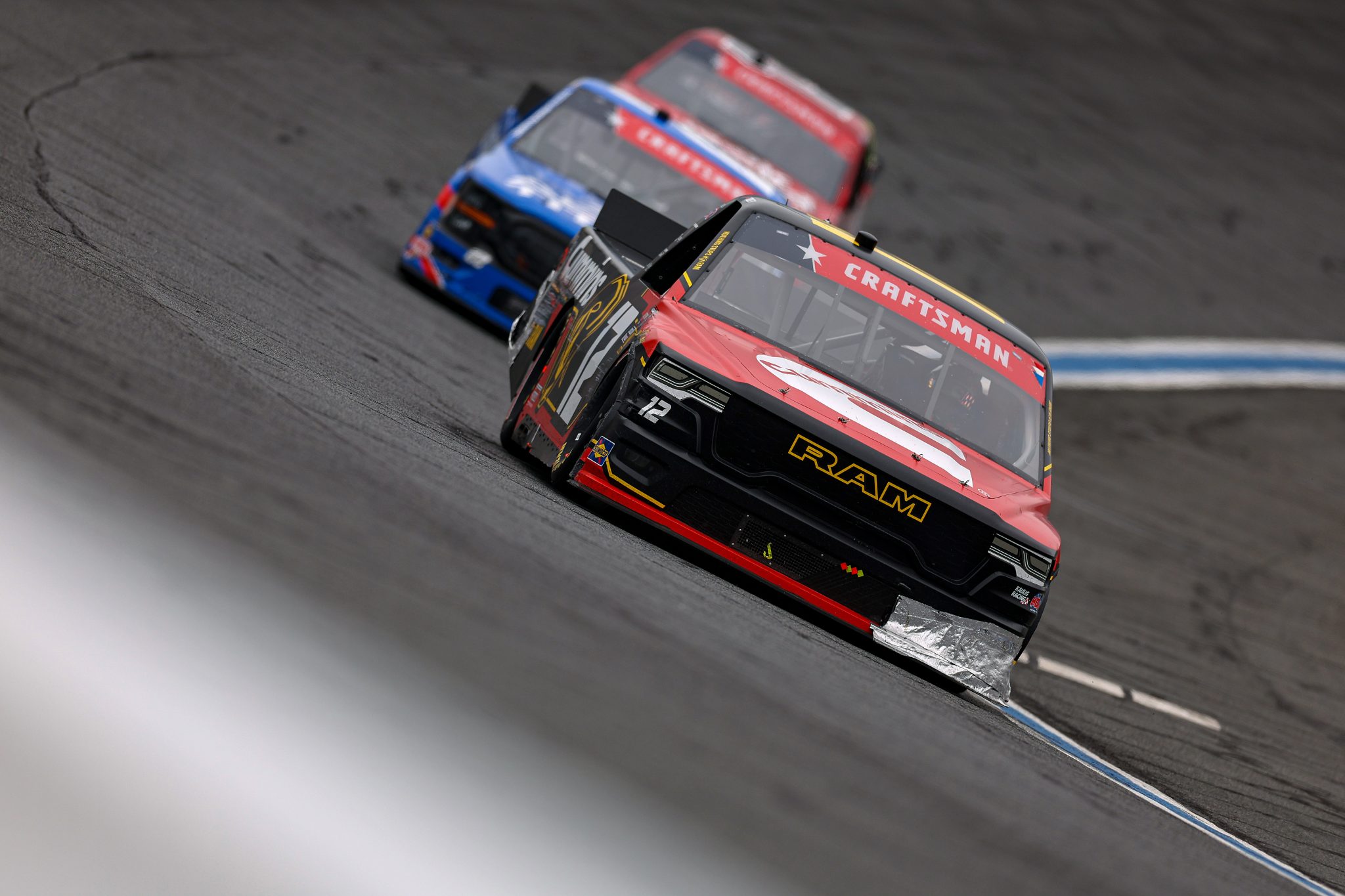 CONCORD, NORTH CAROLINA - MAY 24: Brenden Queen, driver of the #12 Cummins RAM, drives during the NASCAR Craftsman Truck Series North Carolina Education Lottery 200 at Charlotte Motor Speedway on May 24, 2026 in Concord, North Carolina. (Photo by David Jensen/Getty Images) | Getty Images