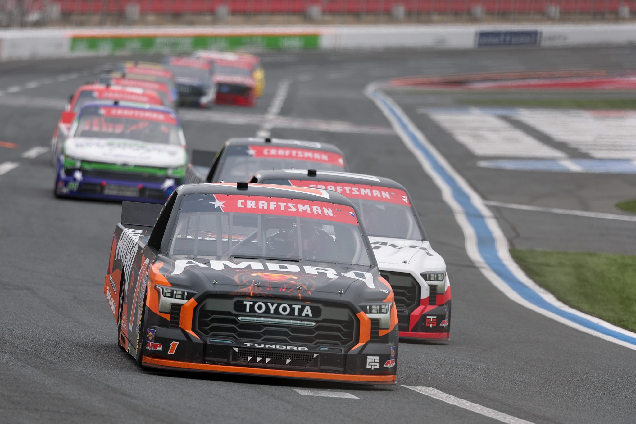 CONCORD, NORTH CAROLINA - MAY 24: Brandon Jones, driver of the #1 Amdro Toyota, drives during the NASCAR Craftsman Truck Series North Carolina Education Lottery 200 at Charlotte Motor Speedway on May 24, 2026 in Concord, North Carolina. (Photo by David Jensen/Getty Images) | Getty Images
