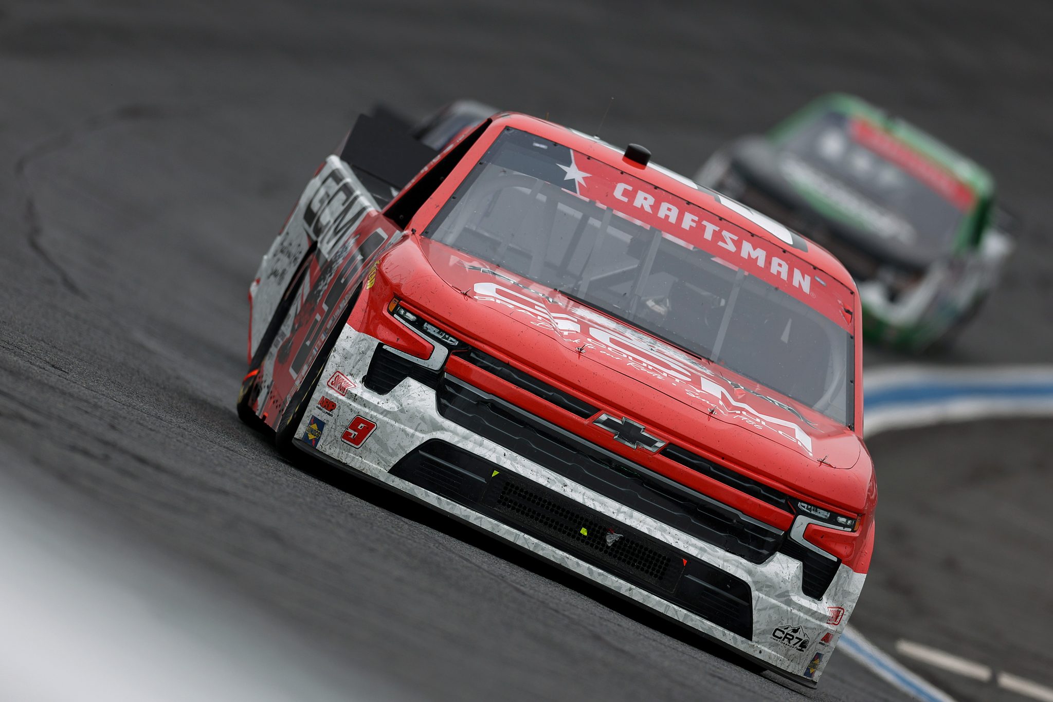 CONCORD, NORTH CAROLINA - MAY 24: Grant Enfinger, driver of the #9 Grant County Mulch Chevrolet, drives during the NASCAR Craftsman Truck Series North Carolina Education Lottery 200 at Charlotte Motor Speedway on May 24, 2026 in Concord, North Carolina. (Photo by David Jensen/Getty Images) | Getty Images