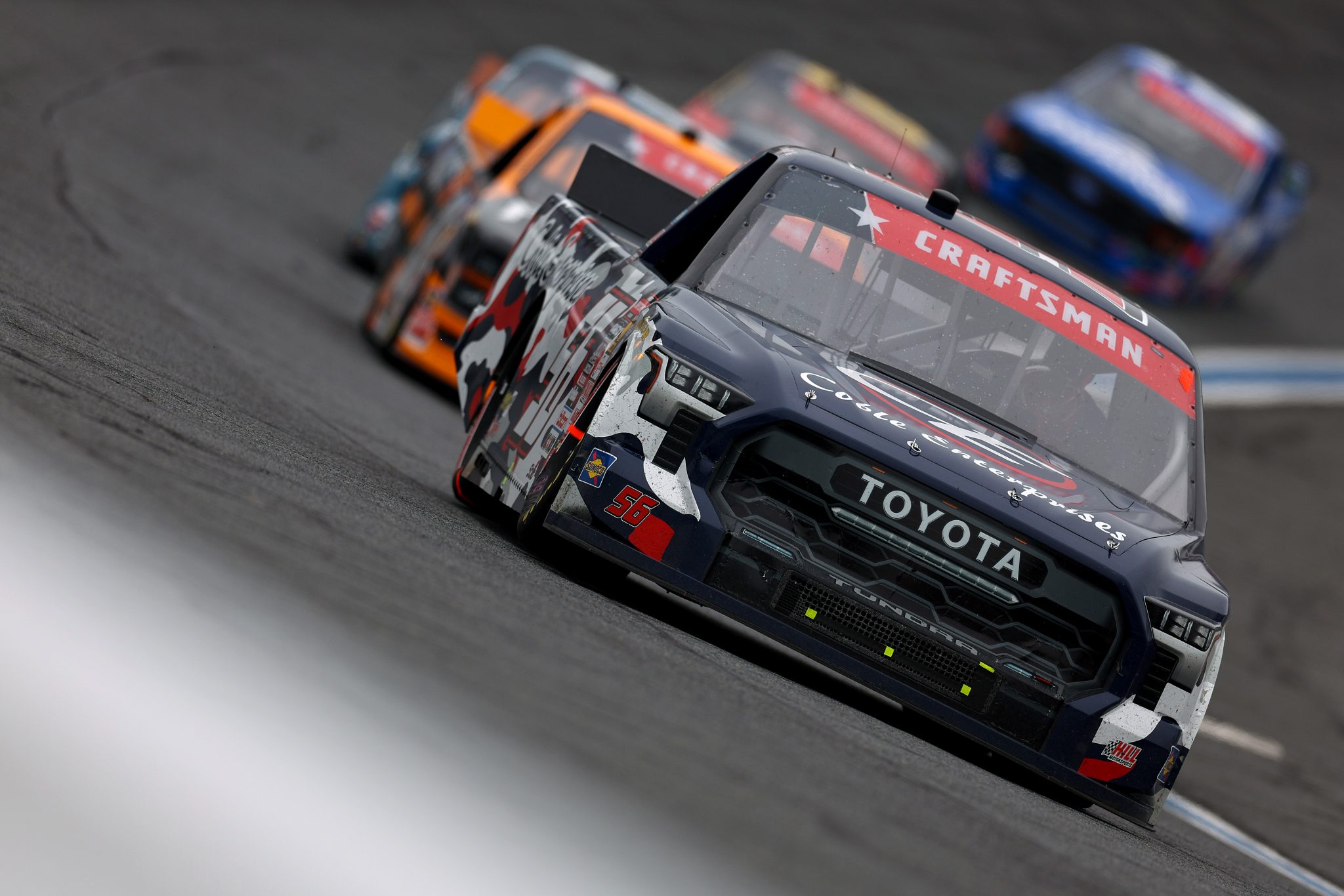CONCORD, NORTH CAROLINA - MAY 24: Timmy Hill, driver of the #56 Coble Enterprises Toyota, drives during the NASCAR Craftsman Truck Series North Carolina Education Lottery 200 at Charlotte Motor Speedway on May 24, 2026 in Concord, North Carolina. (Photo by David Jensen/Getty Images) | Getty Images