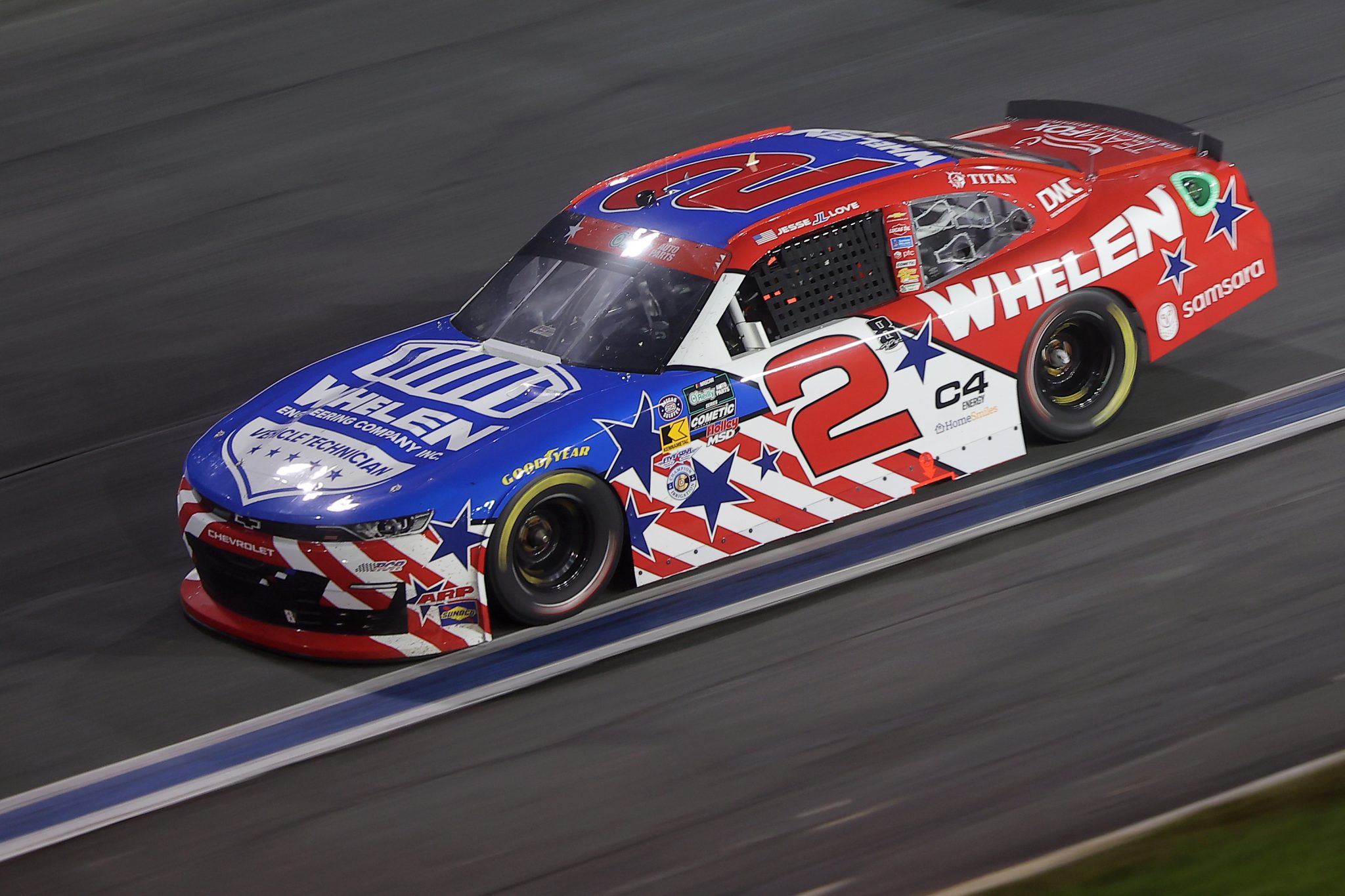 CONCORD, NORTH CAROLINA - MAY 23: Jesse Love, driver of the #2 Whelen Chevrolet, drives during the NASCAR O'Reilly Auto Parts Series Charbroil 300 at Charlotte Motor Speedway on May 23, 2026 in Concord, North Carolina. (Photo by Jonathan Bachman/Getty Images) | Getty Images