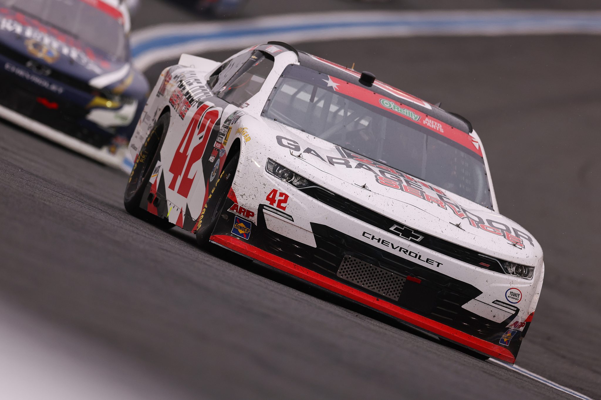 CONCORD, NORTH CAROLINA - MAY 23: Nathan Byrd, driver of the #42 24 Hour Garage Door Service Chevrolet, drives during the NASCAR O'Reilly Auto Parts Series Charbroil 300 at Charlotte Motor Speedway on May 23, 2026 in Concord, North Carolina. (Photo by David Jensen/Getty Images) | Getty Images
