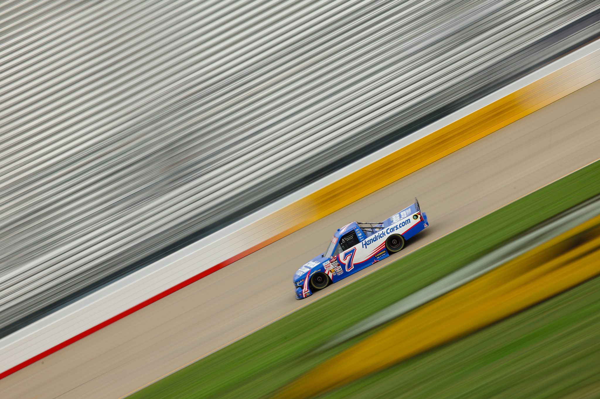LEBANON, TENNESSEE - MAY 29: Rajah Caruth, driver of the #7 HendrickCars.com Chevrolet, drives during practice for the NASCAR Craftsman Truck Series Allegiance 200 at Nashville Superspeedway on May 29, 2026 in Lebanon, Tennessee. (Photo by Jonathan Bachman/Getty Images) | Getty Images