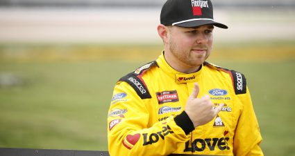LEBANON, TENNESSEE - MAY 29: Layne Riggs, driver of the #34 Love's Travel Stops/Fleetguard Ford, looks on during qualifying for the NASCAR Craftsman Truck Series Allegiance 200 at Nashville Superspeedway on May 29, 2026 in Lebanon, Tennessee. (Photo by Sean Gardner/Getty Images) | Getty Images