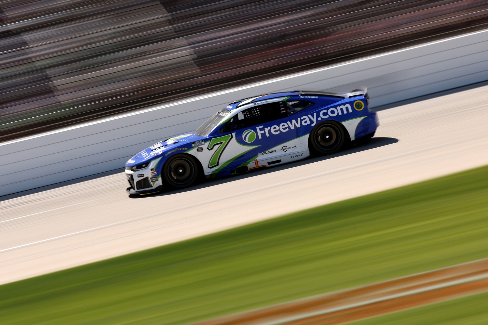 FORT WORTH, TEXAS - MAY 03: Daniel Suarez, driver of the #7 Freeway Insurance Chevrolet, races during the NASCAR Cup Series Würth 400 presented by LIQUI MOLY at Texas Motor Speedway on May 03, 2026 in Fort Worth, Texas. (Photo by James Gilbert/Getty Images) | Getty Images