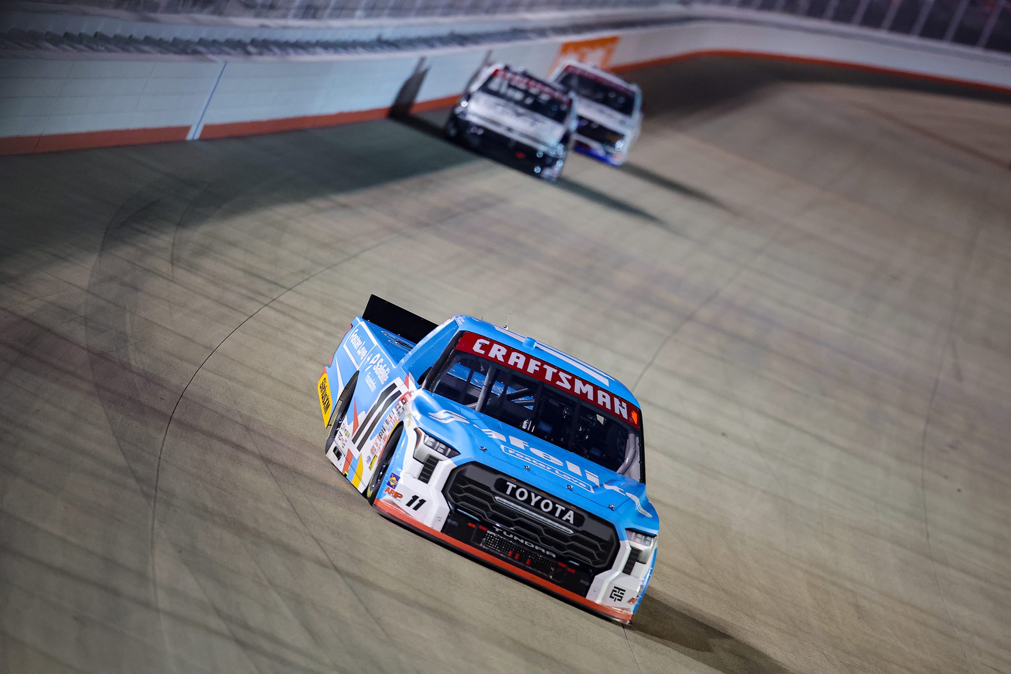 LEBANON, TENNESSEE - MAY 29: Kaden Honeycutt, driver of the #11 Safelite/Foster Love Toyota, drives during the NASCAR Craftsman Truck Series Allegiance 200 at Nashville Superspeedway on May 29, 2026 in Lebanon, Tennessee. (Photo by Jonathan Bachman/Getty Images) | Getty Images